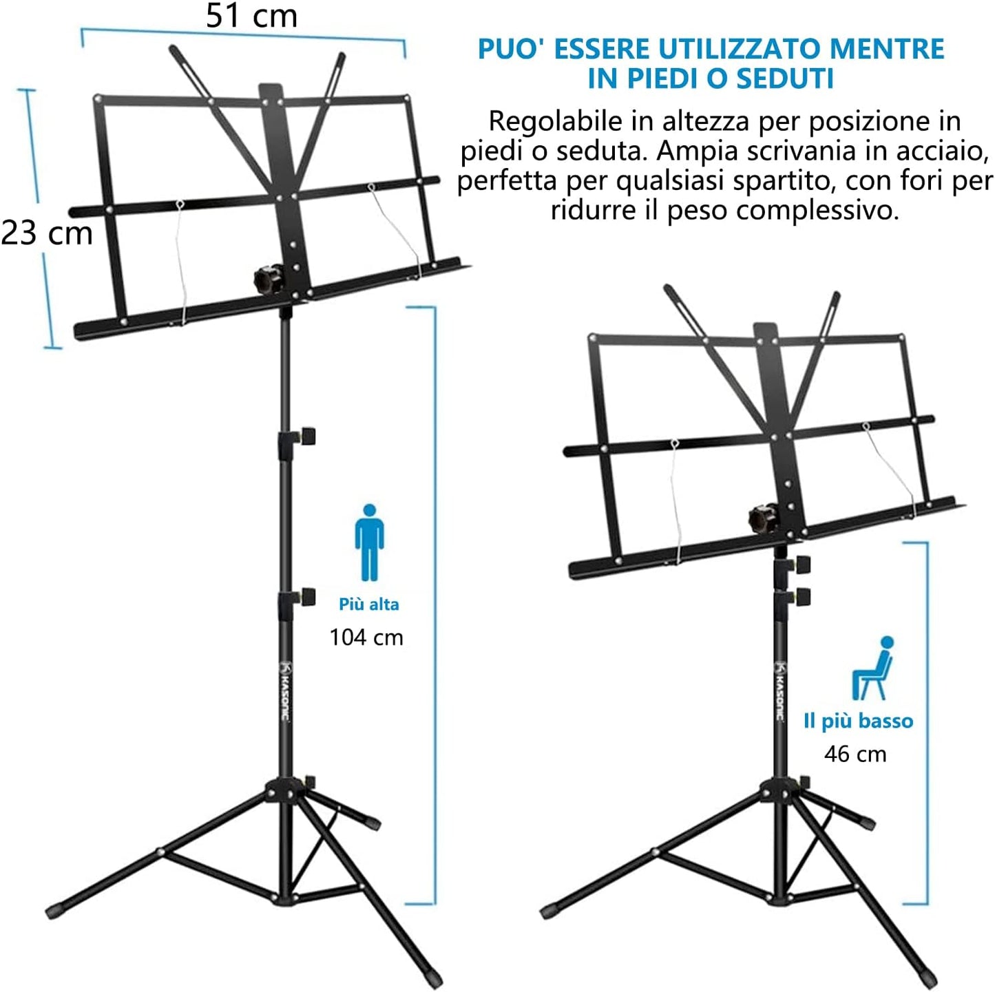 Leggio, Kasonic 2 in 1 Leggio per Spartiti Pieghevole a Doppio Uso E Supporto per Libri Da Tavolo, Portatile E Leggero Con Supporto per Clip per Spartiti