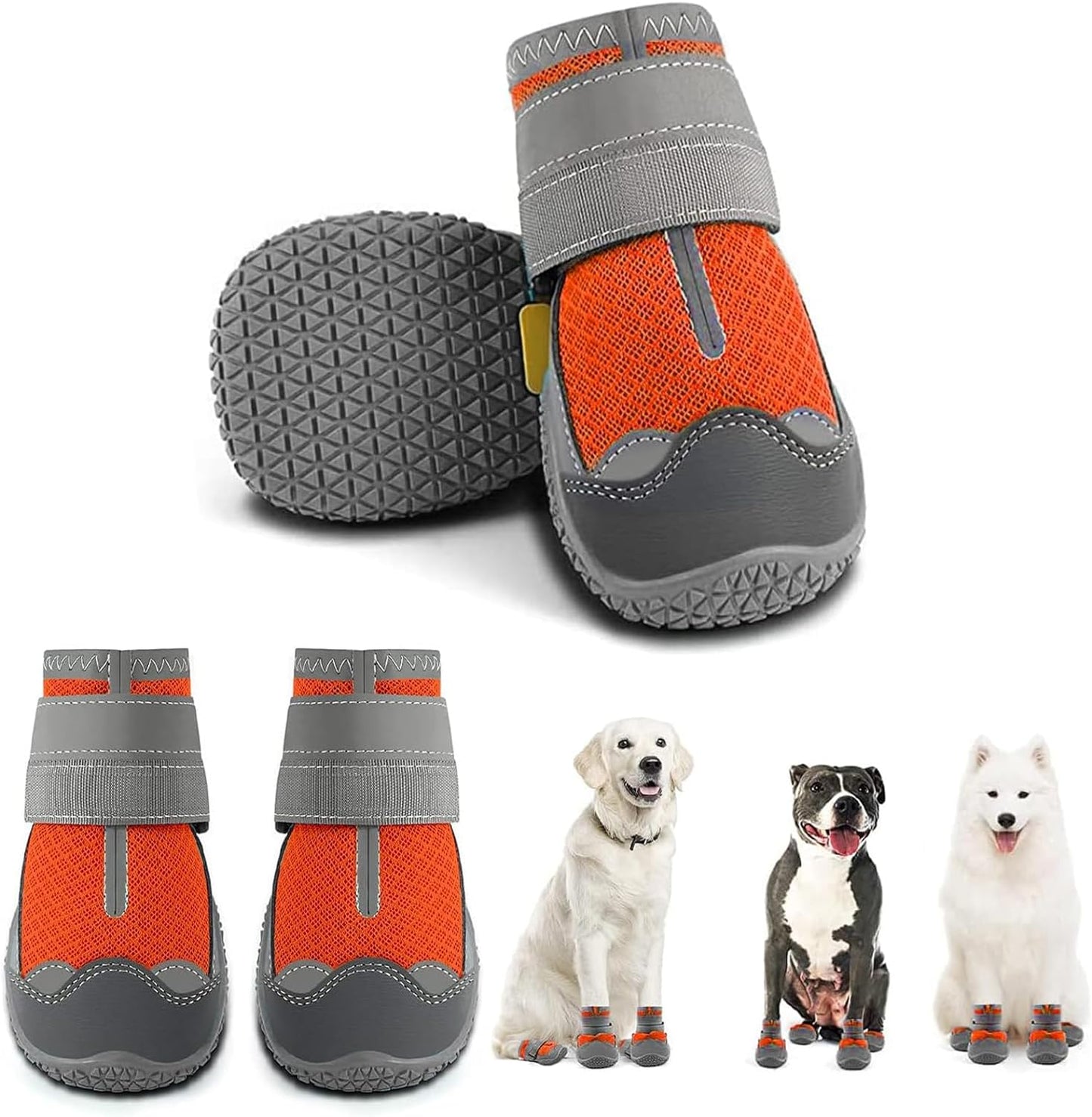 Scarpe per Cani, Protezione Zampe, Suola Antiscivolo, 4 Pezzi, Traspiranti, Con Cinghie Riflettenti, Scarpe per Il Cane, Con Chiusura in Velcro, per Cani, Sport All'Aria Aperta