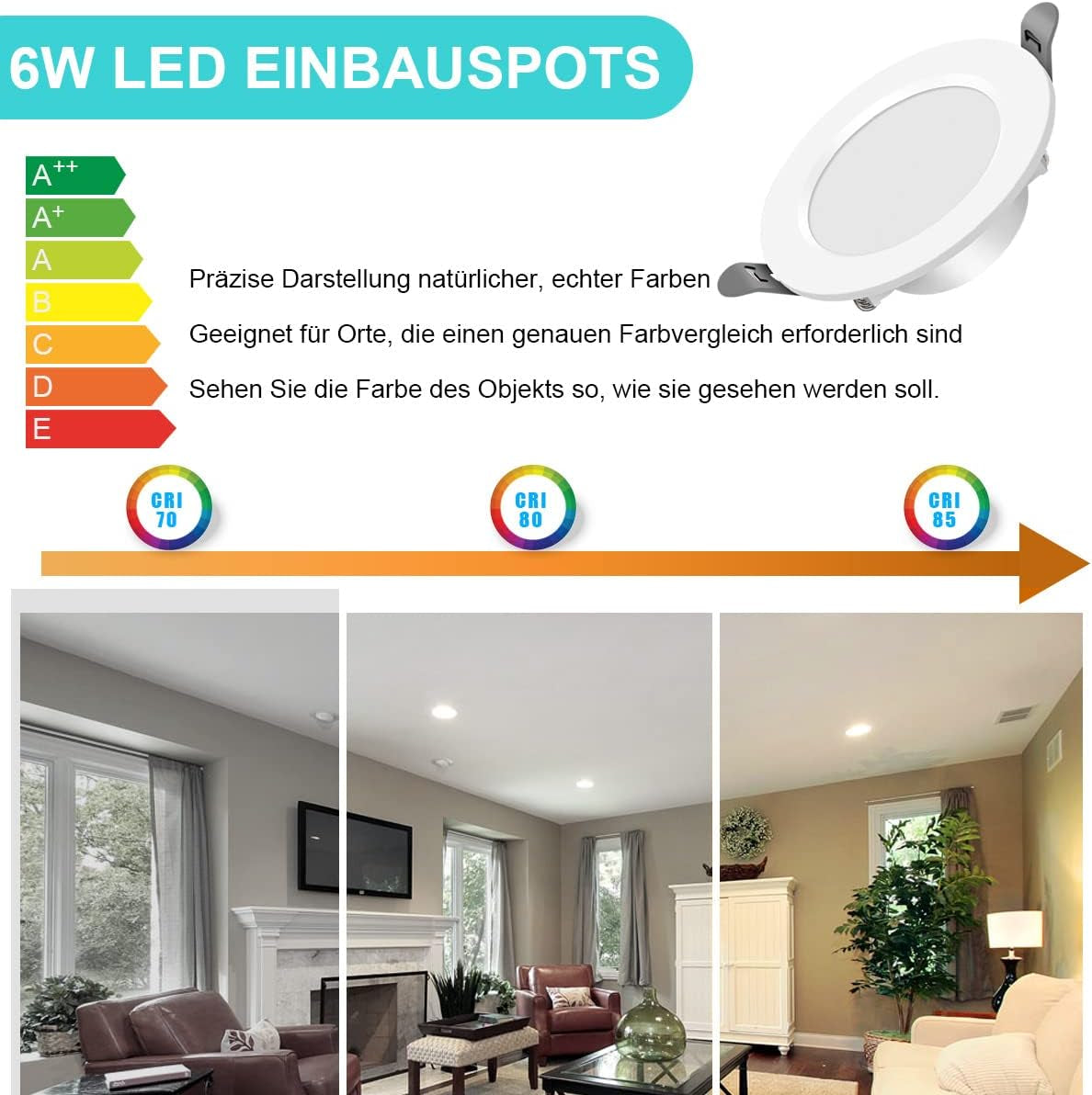 6 Pezzi LED Faretti Da Incasso Luci Da Incasso a Soffitto Spot Led 6W 500 Lumen 6000K Bianco Ultra Piatto E Sottile IP44 Bianco Freddo Protezione Degli Occhi E Risparmio Energetico