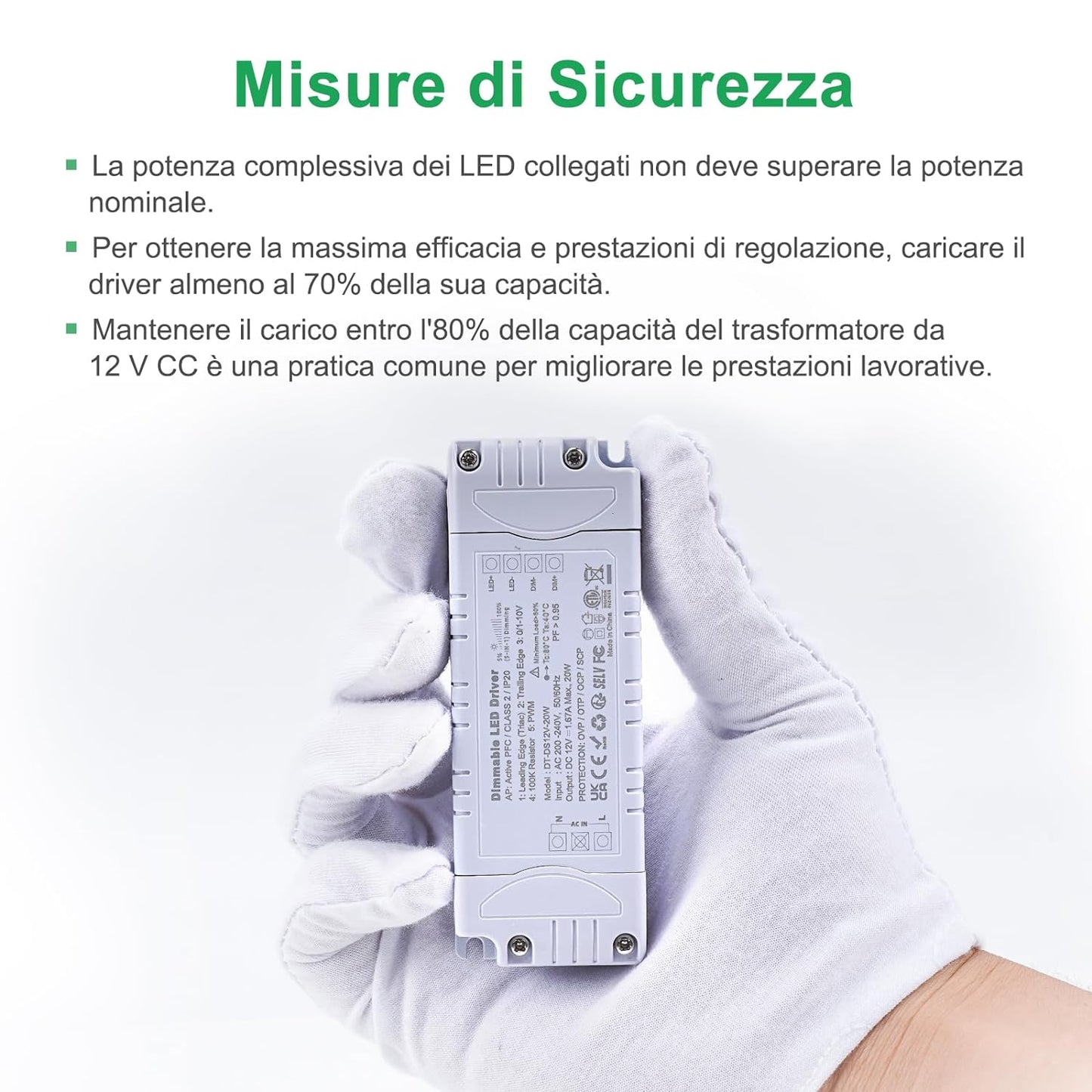 Trasformatore LED 12V 20W Dimmerabile, Triac & 0-10V&1-10V & PWM & Resistenza Da 100K, Alimentatore 12V 1.66A Di Tensione Costante, Driver LED AC 220V to DC Trasformatori Di Bassa Tensione