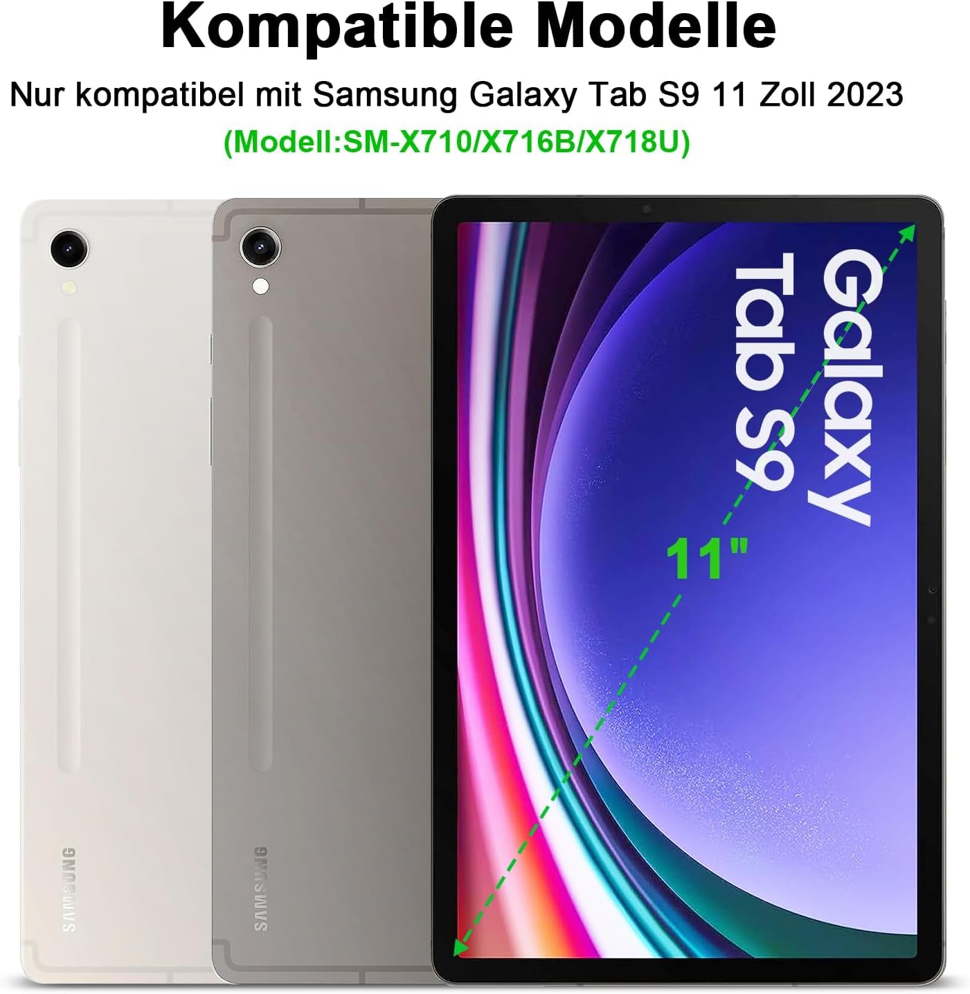 Custodia per Tastiera per Samsung Galaxy Tab S9 2023, QWERTZ, Tastiera Rimovibile Con Custodia Protettiva per Galaxy Tab S9 11" 2023 (SM-X710/SM-X716B/SM-X718U), Colore: Nero