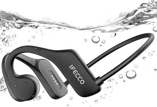 IFECCO Cuffie a Conduzione Ossea Bluetooth 5.3 - Cuffie Sportive Senza Fili Impermeabili Ip68,Cuffie Ad Orecchio Aperto Con Microfono Incorporato Lettore Mp3 32G per Nuoto Corsa Ciclismo