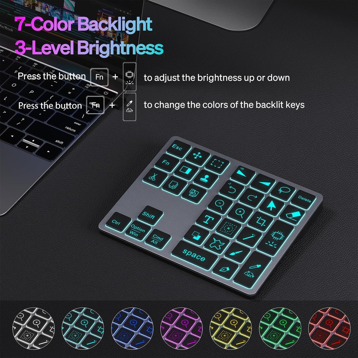 Tastiera Retroilluminata Bluetooth per Photoshop, Tastiera Ricaricabile per Photoshop, Compatibile Con Windows/Macos/Ios