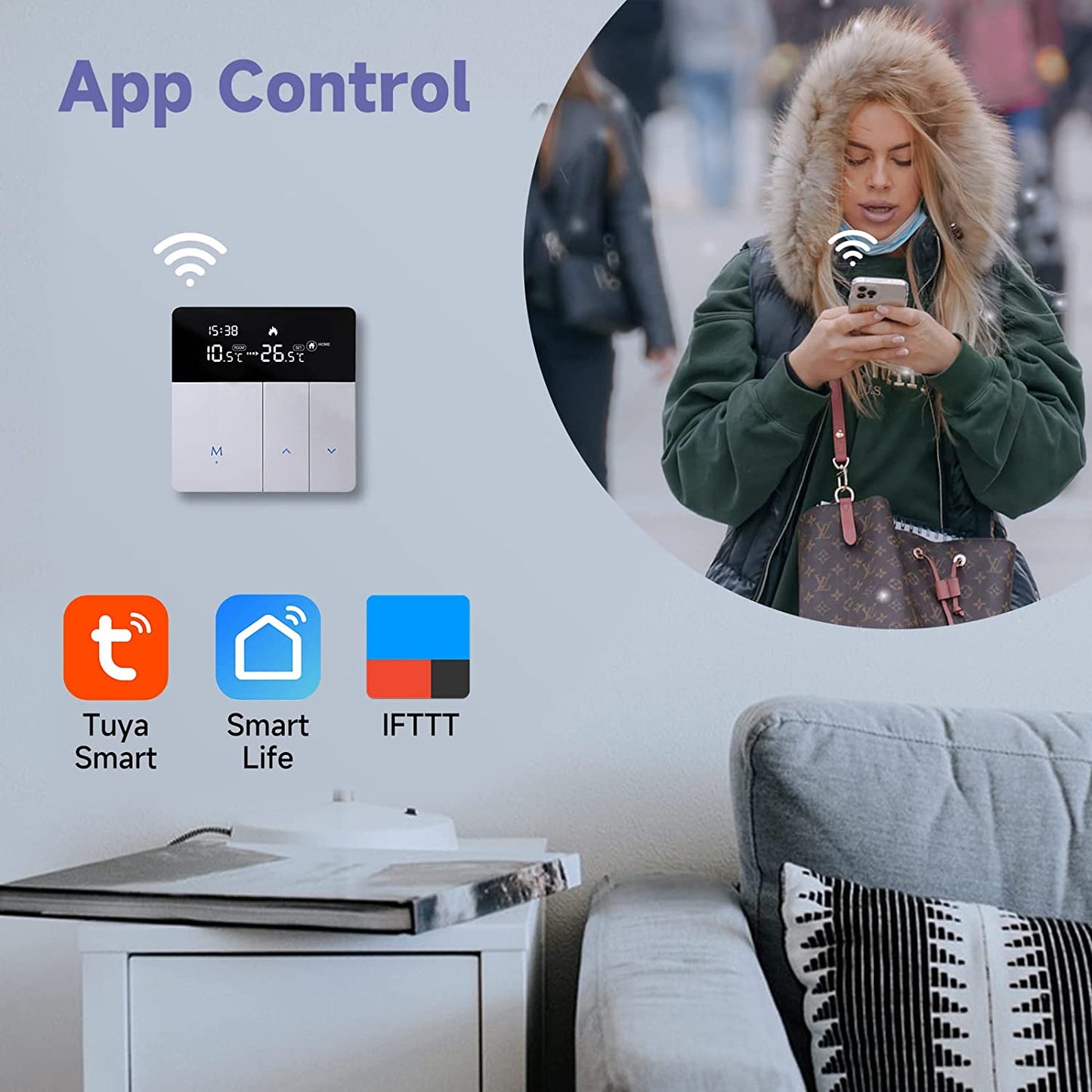 Beok Tuya Termostati Intelligenti Termostato Di Riscaldamento Termostato Ambiente Termostato Wifi Termostato Intelligente Da Parete per Riscaldamento Dell'Acqua Compatibile Alexa, Google 3A TGP53WIFI