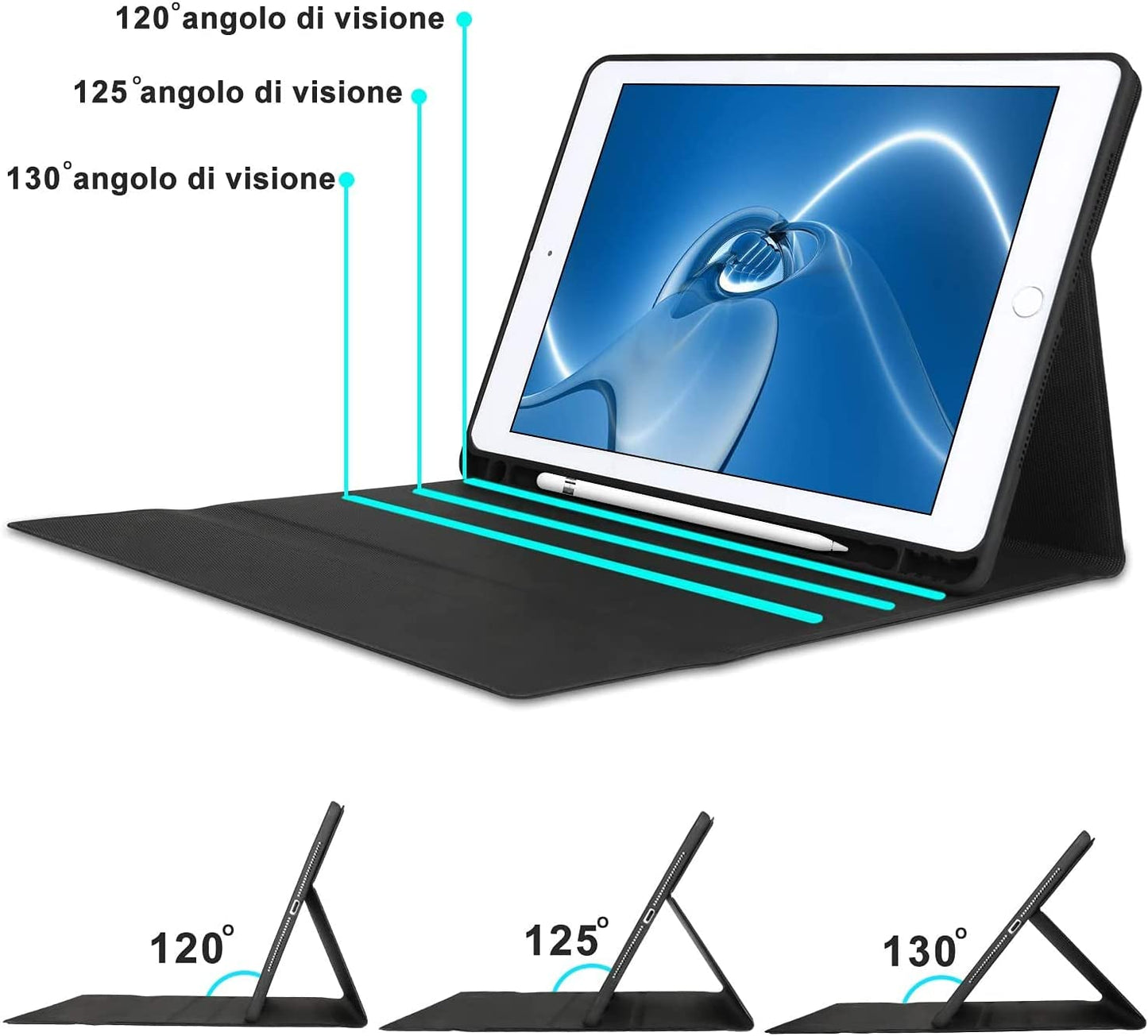 Custodia Con Tastiera Italiano per Ipad 10,2" 9A/8A/7A Generazione, Ipad 10,2" 2021/2020/2019/Ipad Air 3/Ipad Pro 10,5", Bluetooth Wireless Staccabile Magnetica, Nero