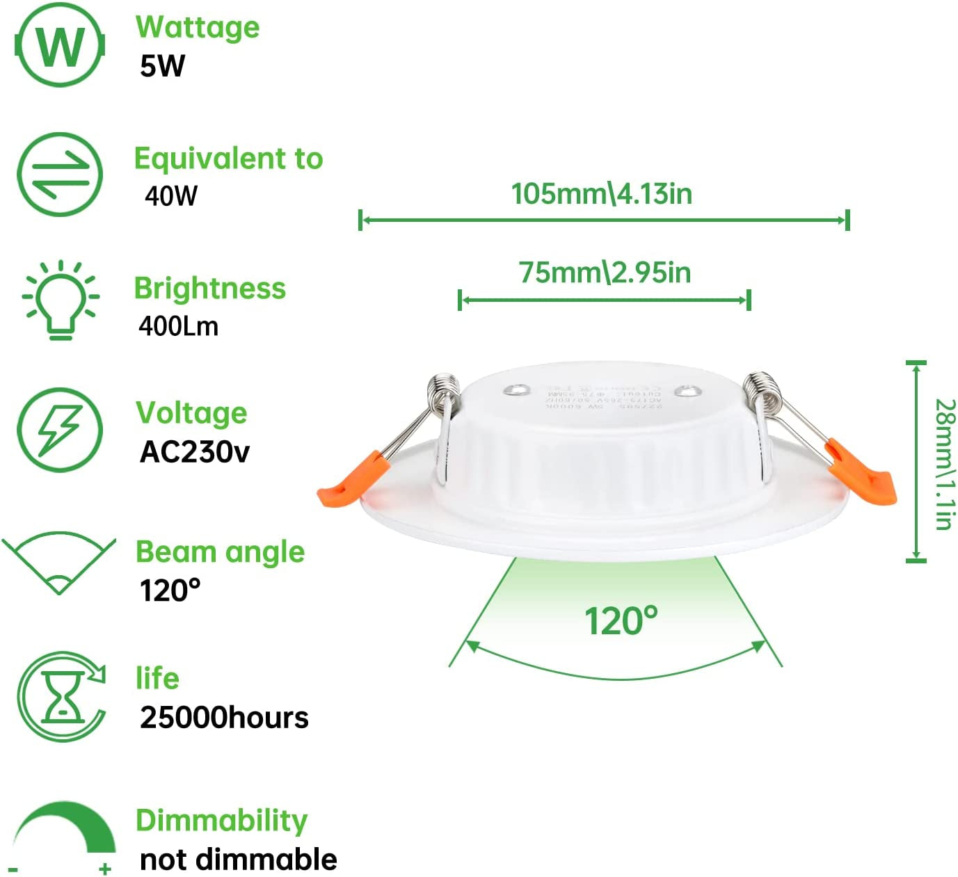 Faretti Led Da Incasso per Cartongesso,5W Equivalenti a 40W,Luce Bianca Calda 2700K Luci Ultrasottili Da Soffitto per Cartongesso Da Interno,Rotondo Métal,Slim Downlights,Foro Φ75-95Mm,Set Da 6