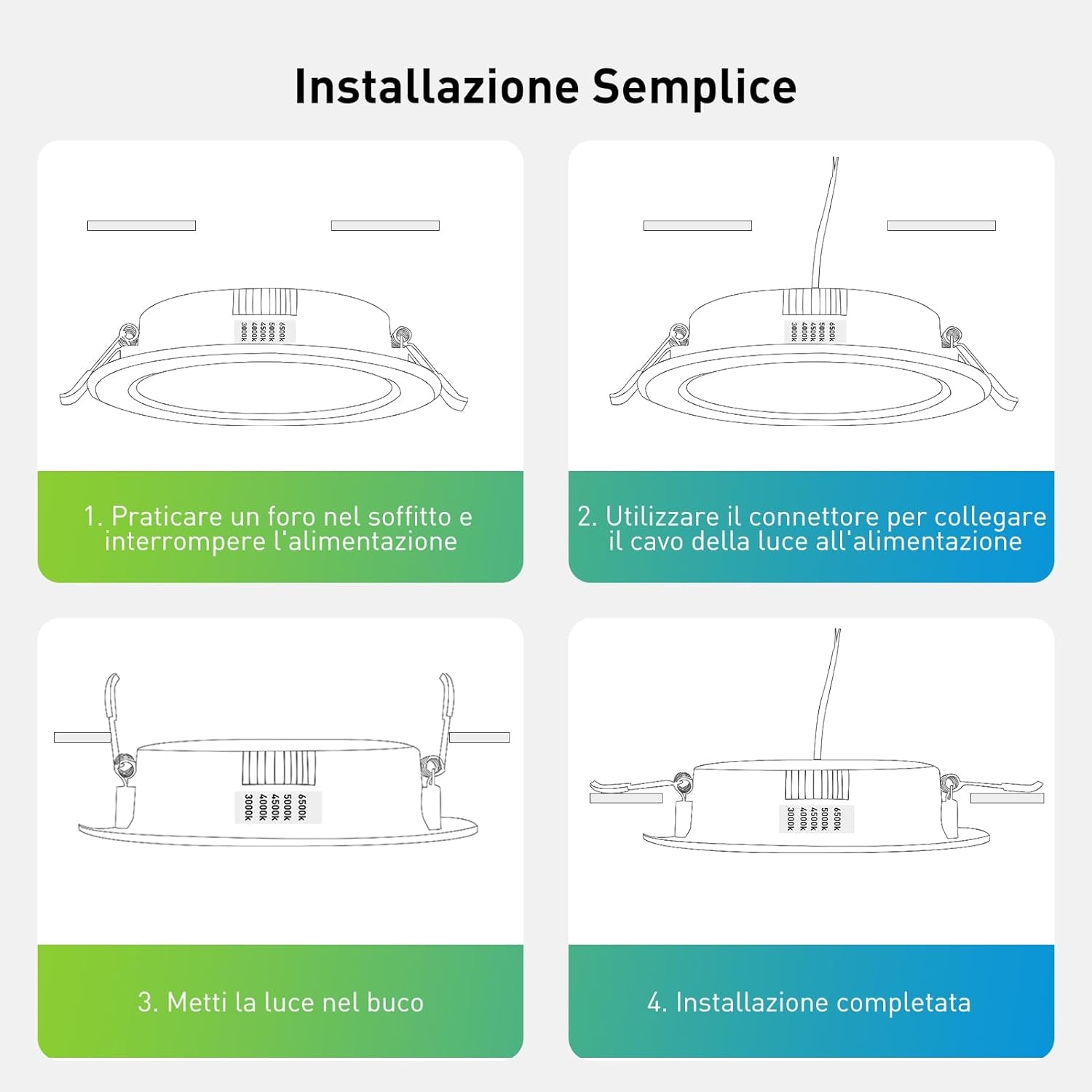 10X Faretti LED Da Incasso 230V 12W 1080 Lumen, LED Downlights 5 Temperature Selezionabili Dimmerabile, IP54 Spot LED Incasso per Bagno Camera Da Letto Soggiorno