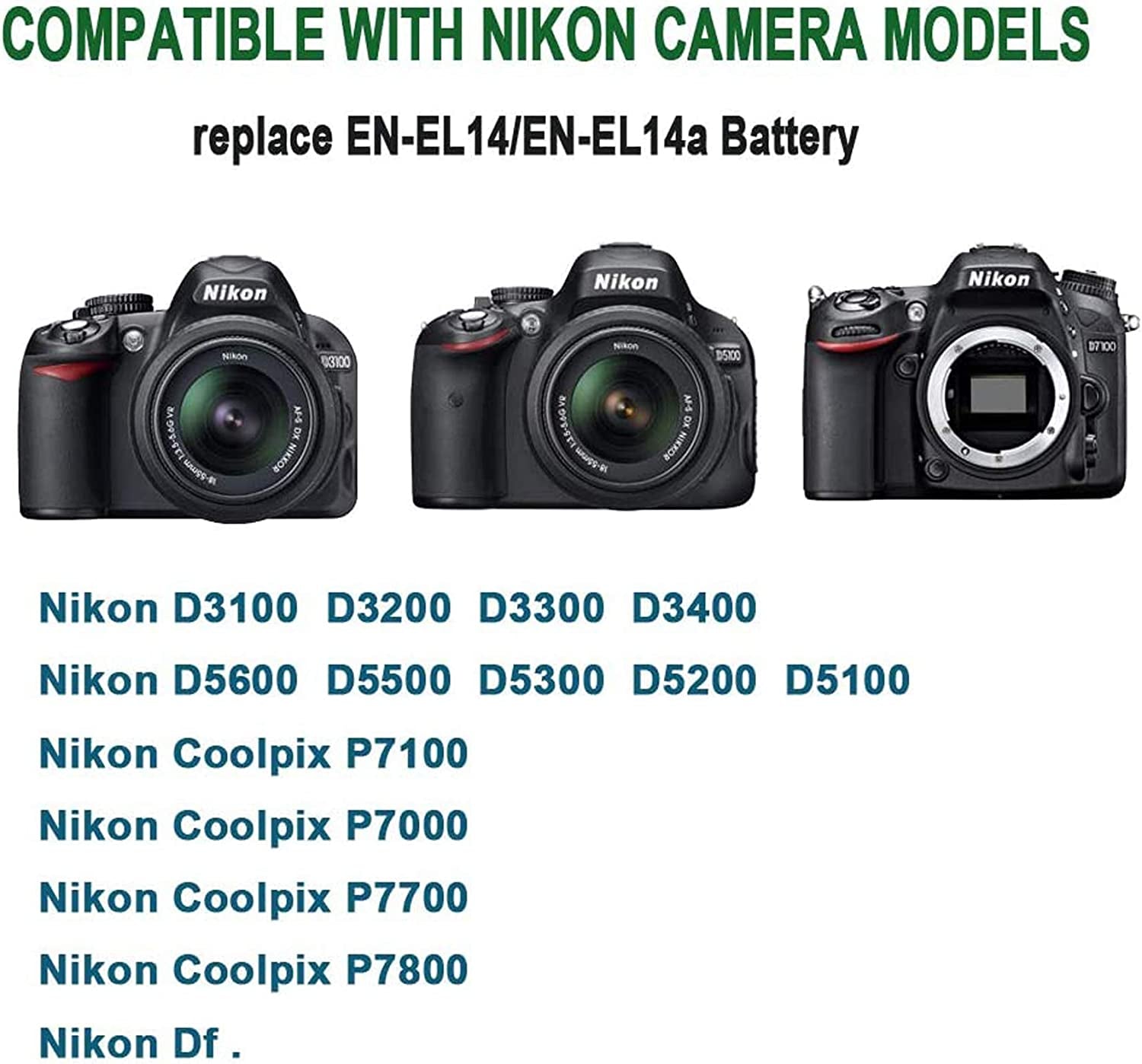 EH-5 EP-5A Kit Caricatore Alimentatore CA (Ricambio per Batteria EN-EL14 / EN-EL14A) per Fotocamera Nikon Coolpix D3100 D3200 D3300 D3400 D3500 D5100 D5200 D5300 D5500 Df P7000 P7100 P7700 D7800