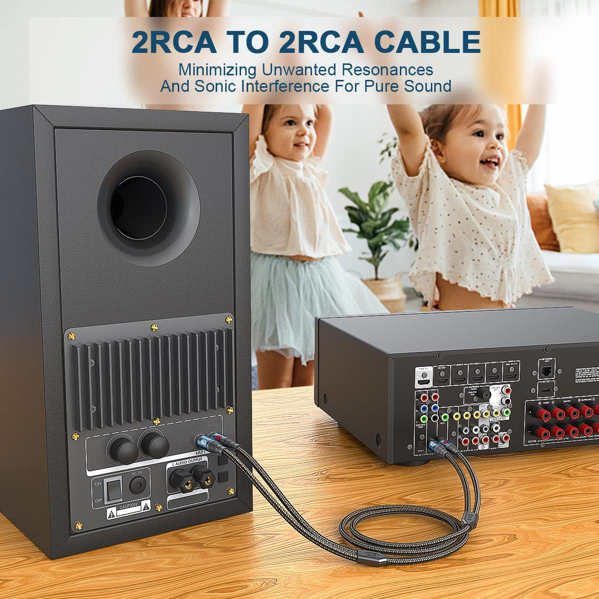 Cavo 2RCA, Cavo Subwoofer Cavo RCA Da 2RCA Maschio a 2RCA Maschio Alluminio Alloggiamento in Nylon Cavo Audio Stereo Intrecciato per Smart-Tv, Soundbar, Amplificatore, Altoparlante (1 Metri)