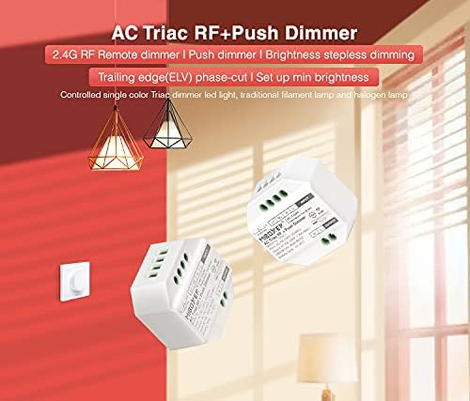 , Milight Miboxer TRIAC Dimmer Modulo RF + Controllo PUSH per Lampade Faretti AC 100-240V Trailing Edge Phase Cut Dimmer TRI-C1