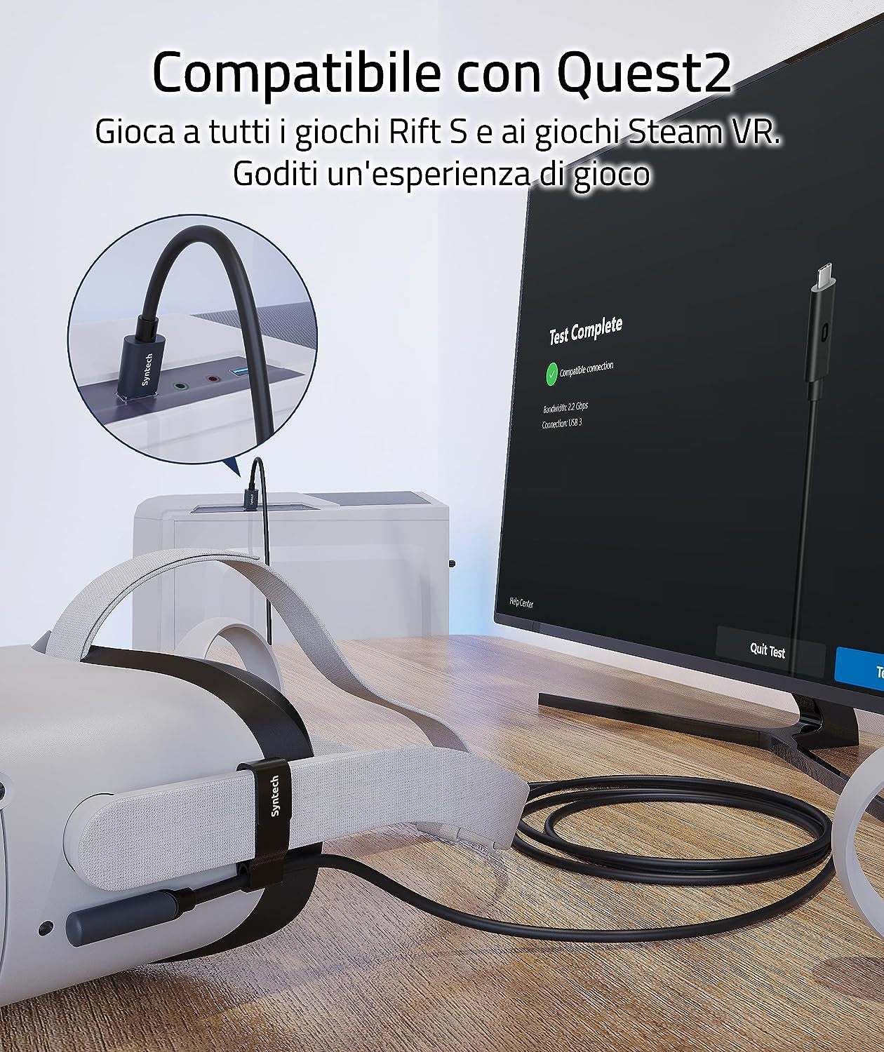 Cavo Link 5 Metri Compatibile Con Oculus/Meta Quest 3/2/Pro Und Pico4/Pro Accessori, Trasferimento Dati PC Ad Alta Velocità, Link Cavo USB 3.0 a USB C per Visore VR E PC Da Gioco