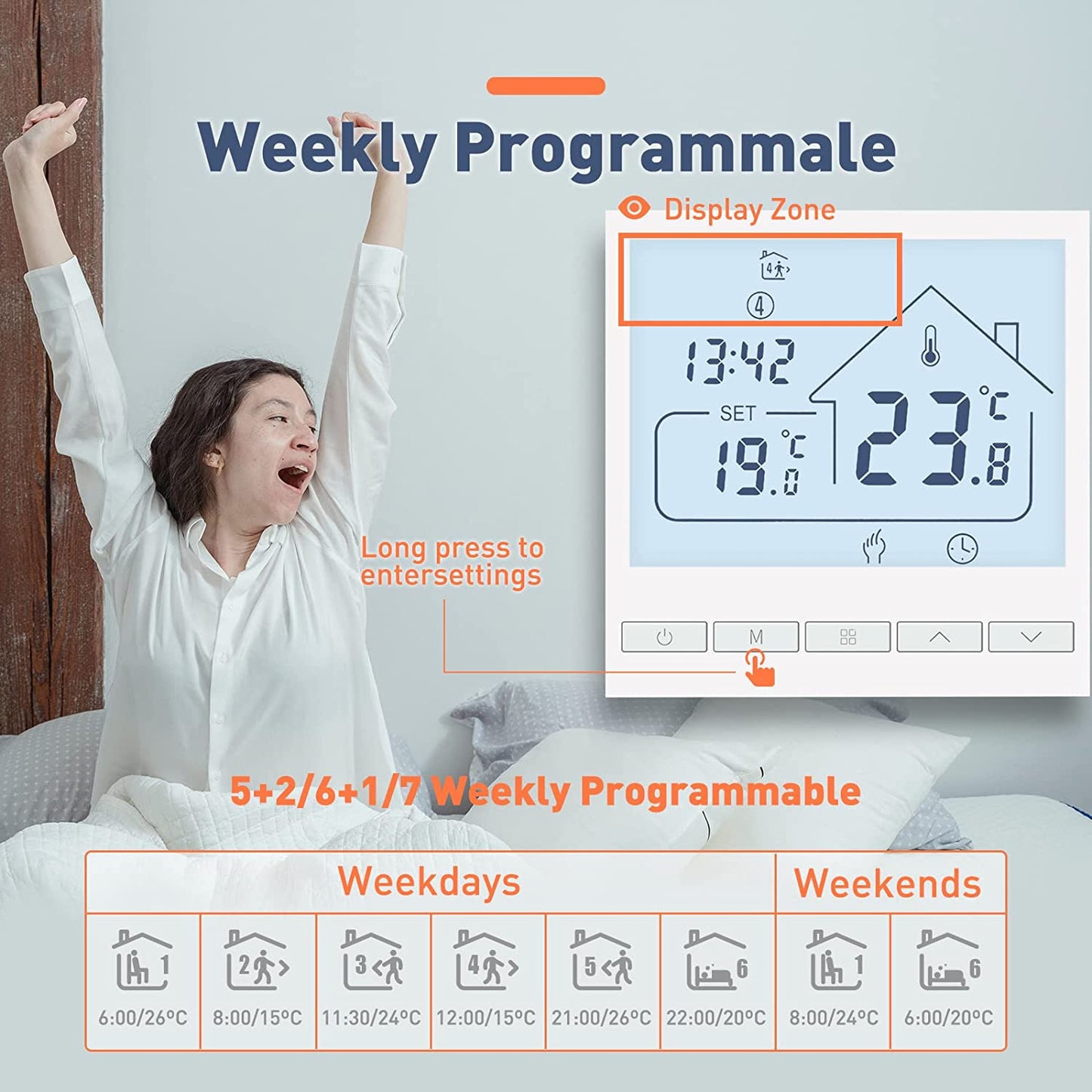 Termostato per Riscaldamento Termostato Ambiente Programmabile Termostato Digitale a Parete per Riscaldamento Acqua Riscaldamento a Pavimento 3A TOL47WP