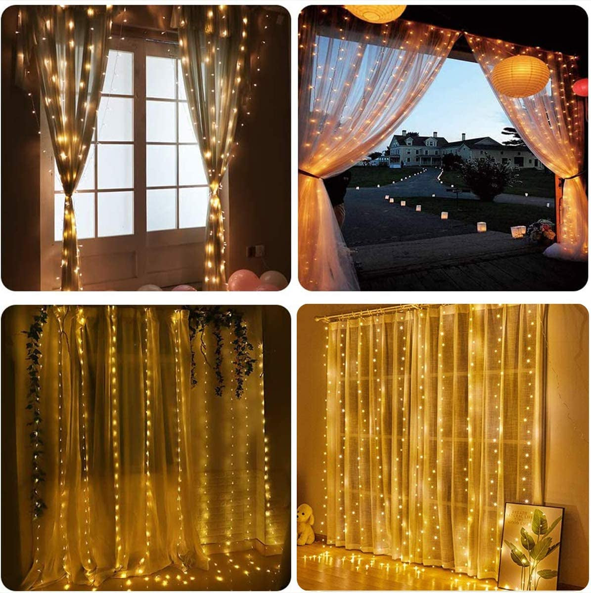 Tenda Luminosa - Luci Da Esterno Giardino, 3M 300LED Luci Led Decorative per Natale 8 Modalità Luci Led Luminarie Da Esterno per Anno Nuovo, Matrimonio, Portico, Casa, Interno, Luminarie Da Esterno