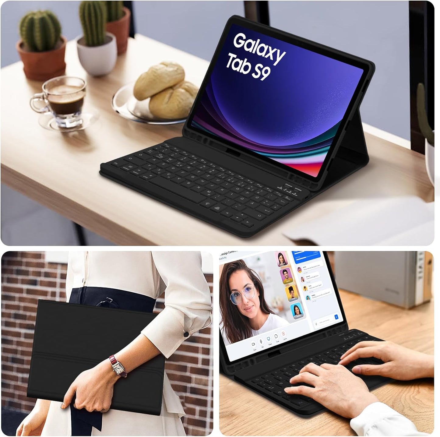 Custodia per Tastiera per Samsung Galaxy Tab S9 2023, QWERTZ, Tastiera Rimovibile Con Custodia Protettiva per Galaxy Tab S9 11" 2023 (SM-X710/SM-X716B/SM-X718U), Colore: Nero