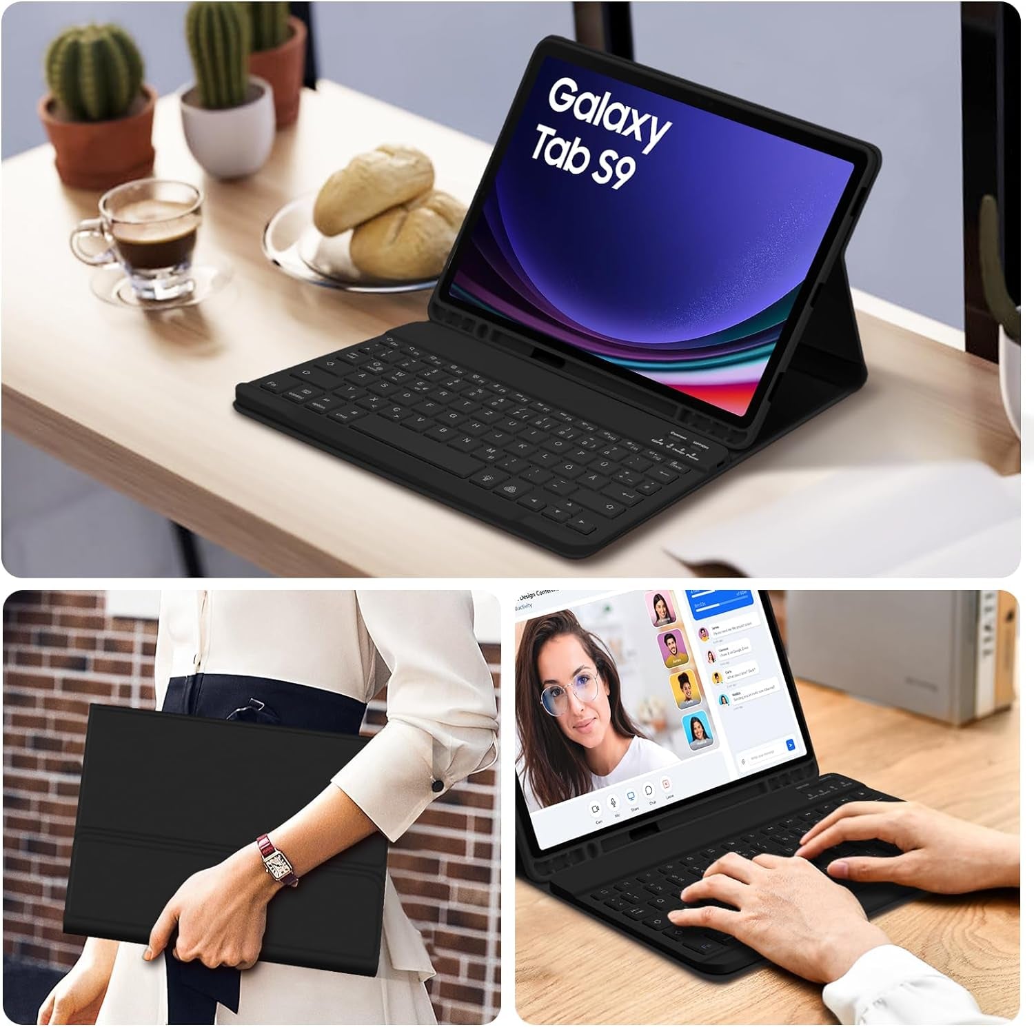 Custodia per Tastiera per Samsung Galaxy Tab S9 2023, QWERTZ, Tastiera Rimovibile Con Custodia Protettiva per Galaxy Tab S9 11" 2023 (SM-X710/SM-X716B/SM-X718U), Colore: Nero
