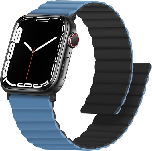 Compatibile Con Cinturino Apple Watch 45Mm 44Mm 42Mm 41Mm 40Mm 38Mm, Cinturini Magnetico Reversibile Su Entrambi Lati per Iwatch Ultra 2 Serie 9/8/7/6/5/4/3/SE (42/44/45/49, Nero/Blu)