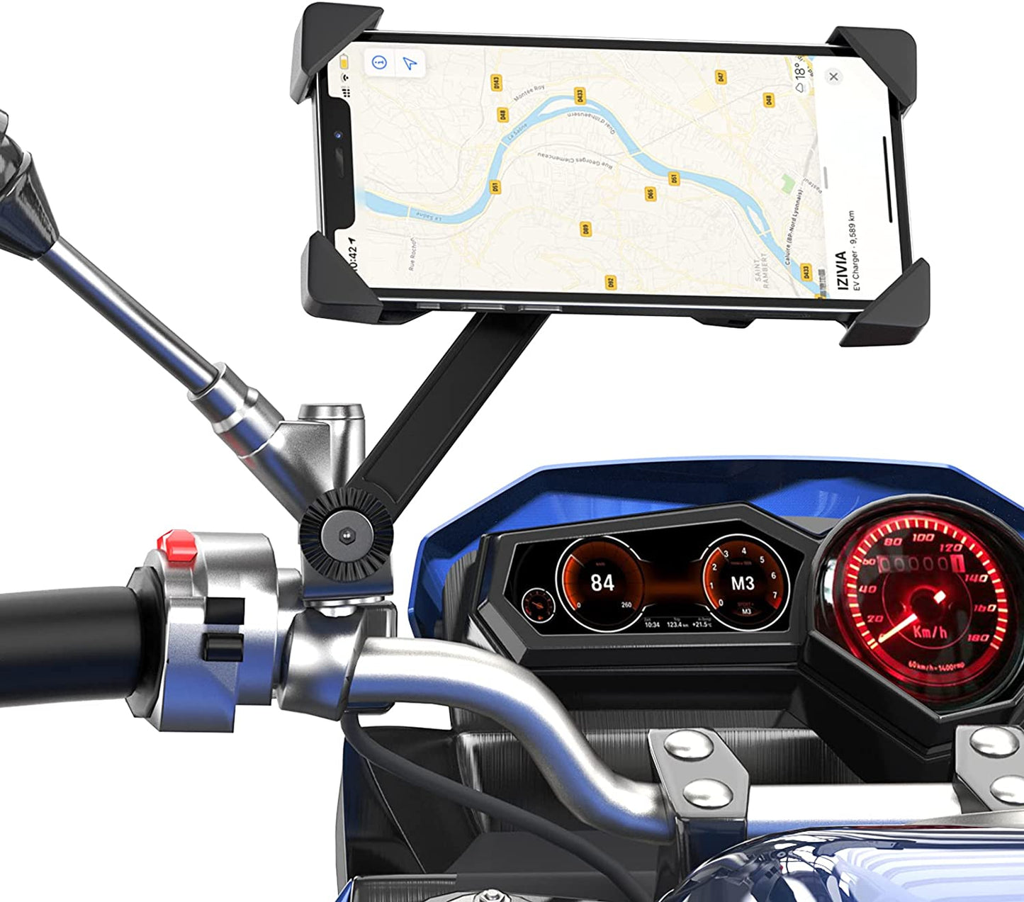 Motociclo Supporto per Smartphone per Telefono Moto Supporti Specchietto Retrovisore Con 360° Rotazione per Smartphone Da 3.5-6.5 Pollici