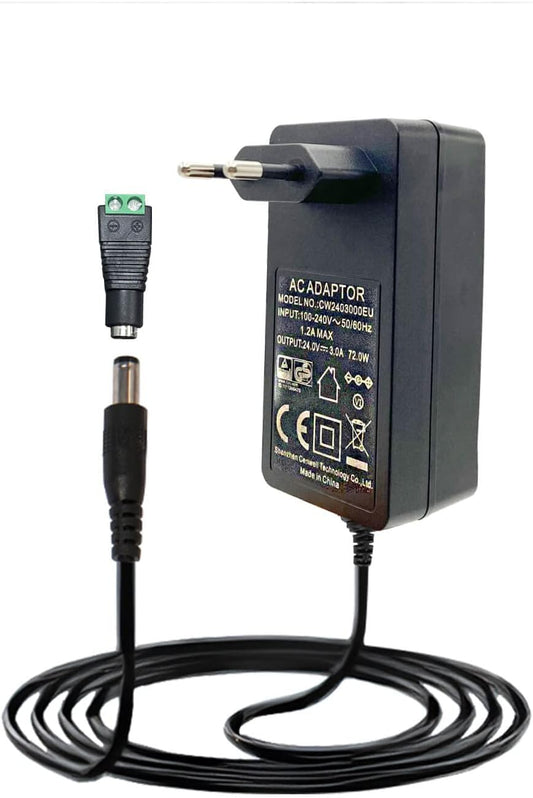 Adattatore Di Alimentazione Da 24V, 3A, DC24 Volt, 3000 Ma, 72W, Convertitore Da AC a DC, Trasformatore Da 100 a 240V, Spina UE per Strisce LED Da 24V, Driver LED