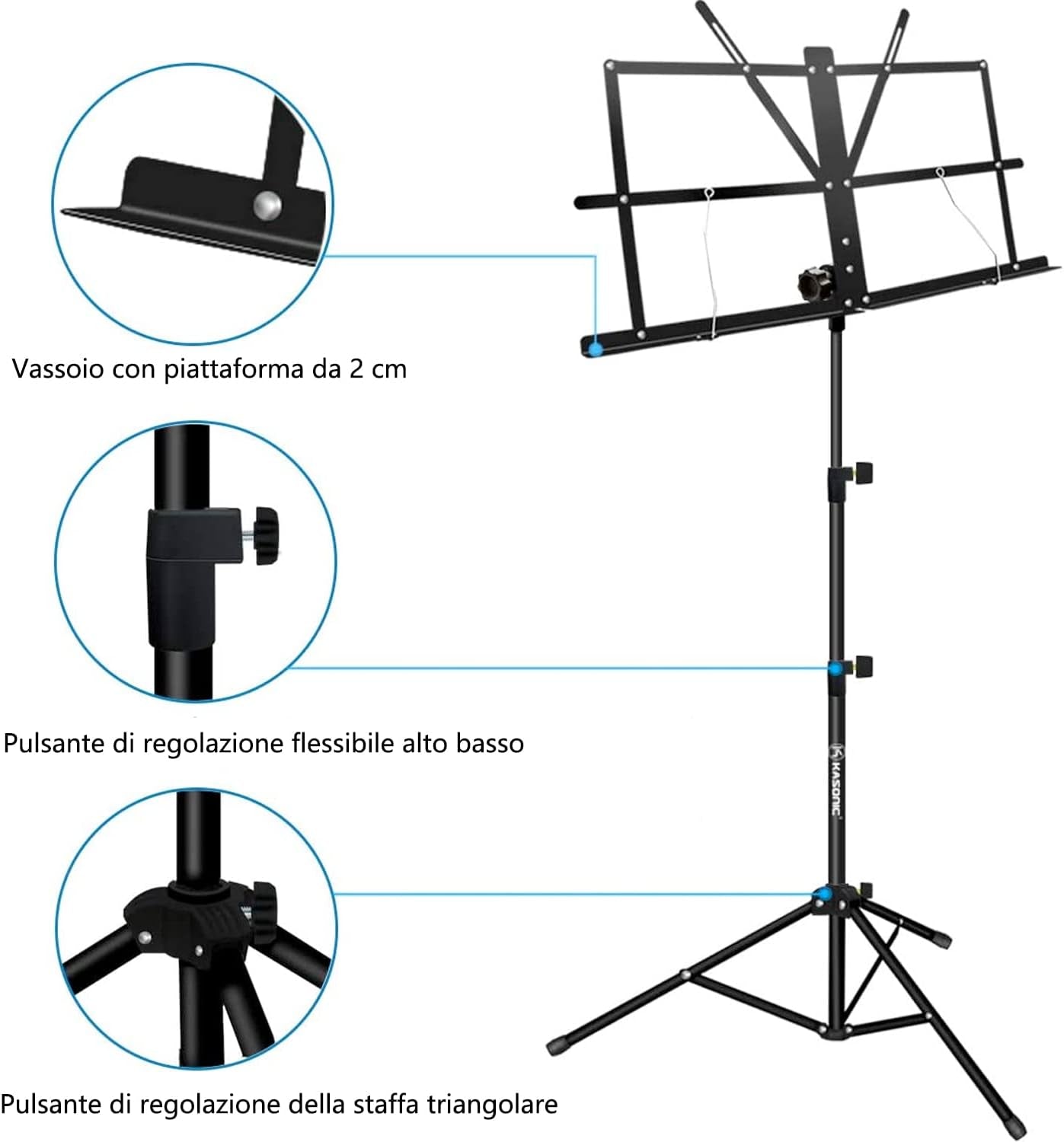 Leggio, Kasonic 2 in 1 Leggio per Spartiti Pieghevole a Doppio Uso E Supporto per Libri Da Tavolo, Portatile E Leggero Con Supporto per Clip per Spartiti