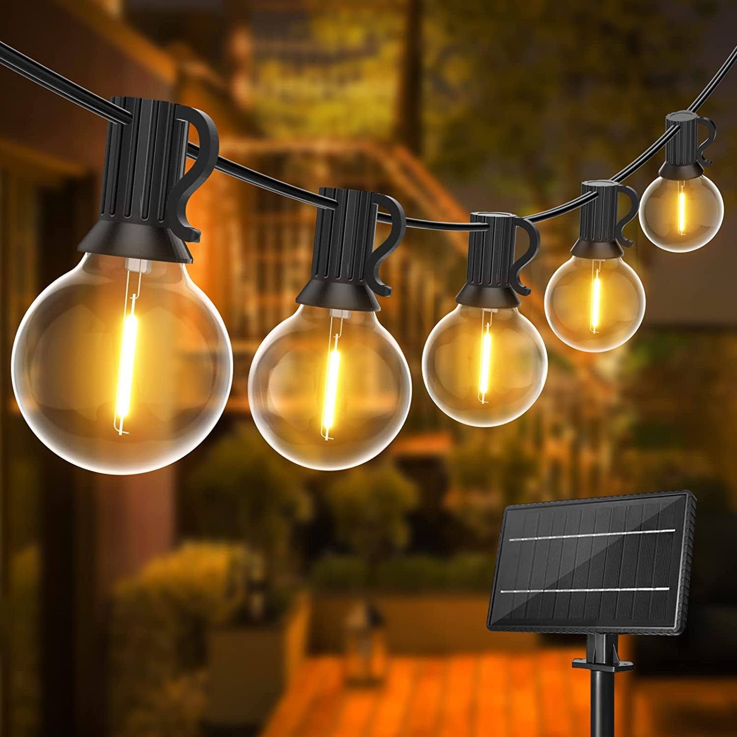 Catena Luminosa Esterno Solare, 18M Luci Stringa Da Esterno Con 30+2 Lampadine LED G40 Bianco Caldo 4 Modalità, Impermeabile IP65 Luci Natale Solare Esterno per Patio, Jardin, Balcon, Fête
