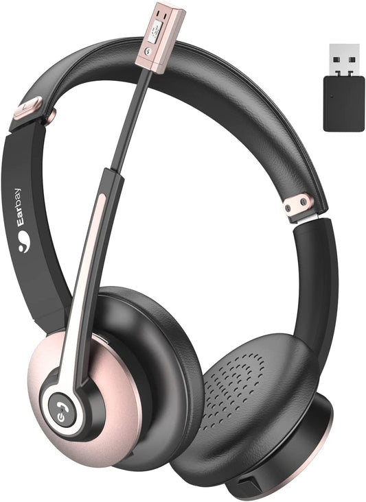 Cuffie Bluetooth Con Microfono, Cuffie Wireless Con Microfono E Cancellazione Del Rumore, Cuffie Wireless Con Dongle USB E Pulsante Muto per Pc/Ufficio/Zoom/Skype Rose Gold
