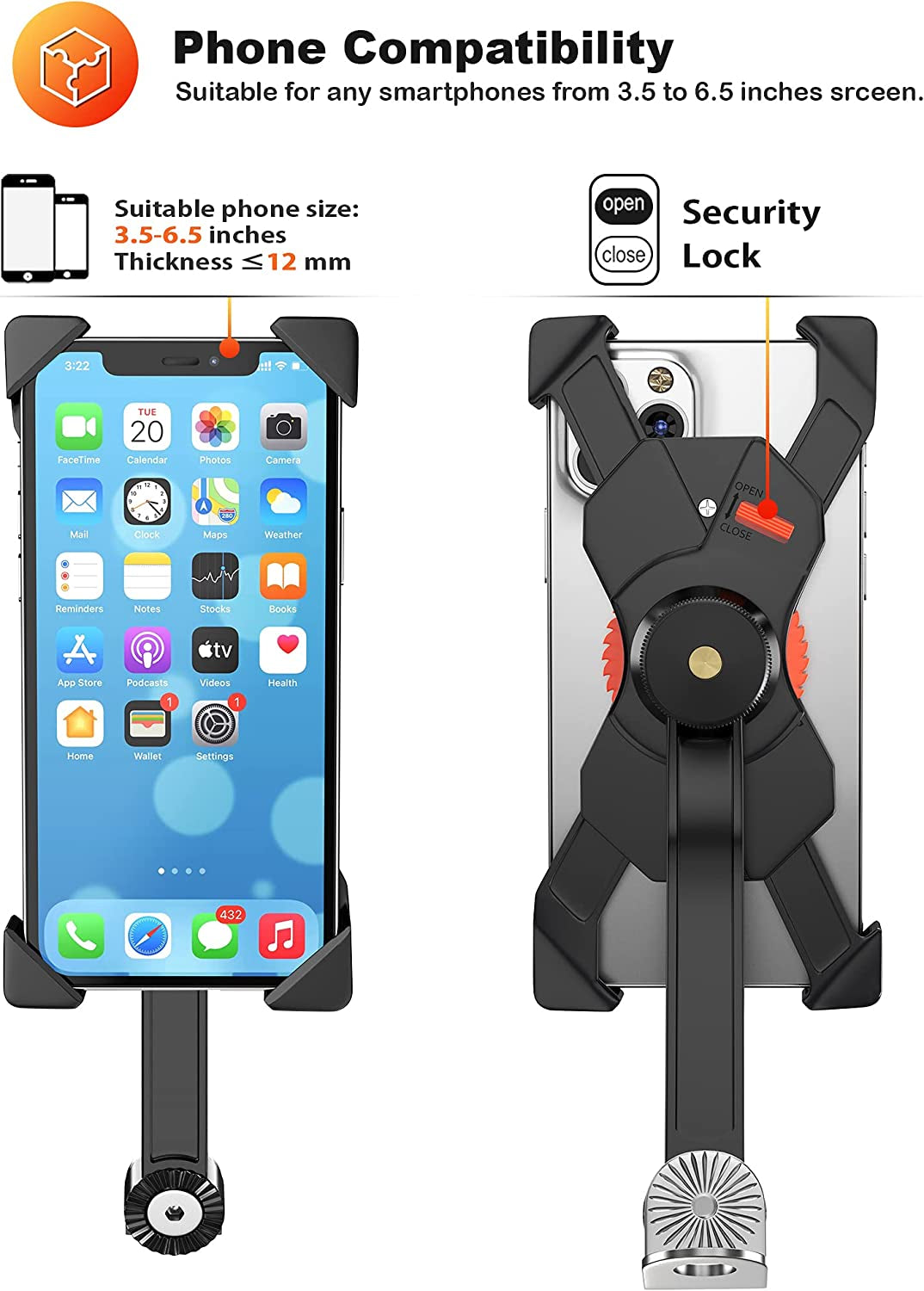 Motociclo Supporto per Smartphone per Telefono Moto Supporti Specchietto Retrovisore Con 360° Rotazione per Smartphone Da 3.5-6.5 Pollici