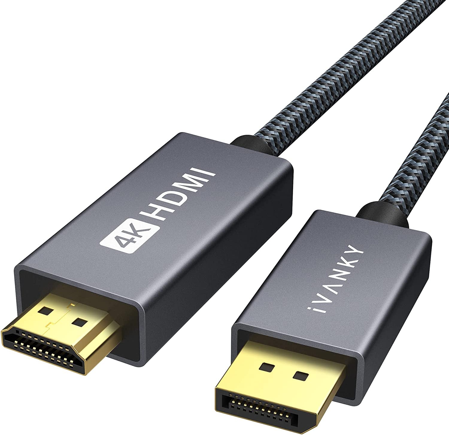 4K Cavo Displayport a HDMI 2M, Risoluzione 4K Ultra HD, Adattatore Display Port a HDMI (Maschino a Maschino) per PC, TV - Gris Y Negro