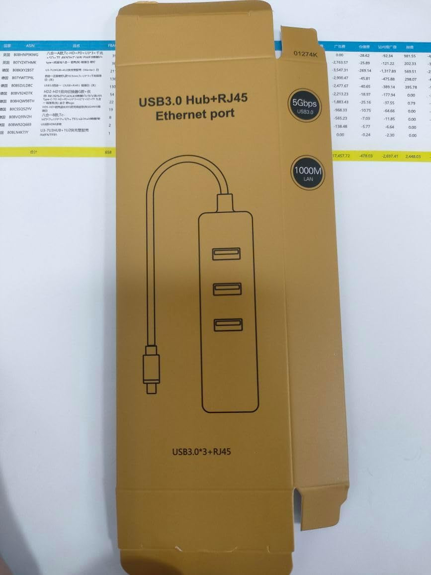 Adattatore Da Ethernet a USB C, Adattatore  4 in 1 Da USB C a Ethernet, Con 3 Porte USB 3.0, per Macbook Pro 2019/2018/2017, Chromebook, Linux E Altri Dispositivi Di Tipo C