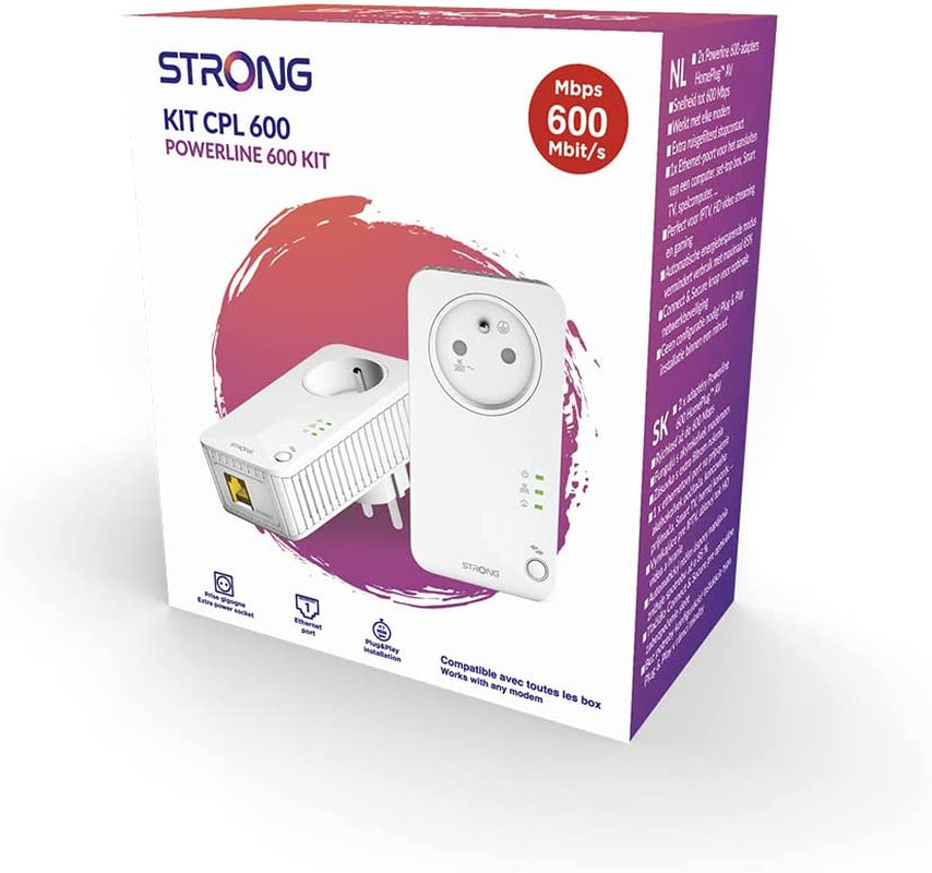 Confezione Da 2 Prese CPL Da 600 Mbps, Presa Filtrata E Porta Ethernet, Compatibile Con Box Internet, Ideale per Multitv, Nessuna Configurazione, Pronta All'Uso (2 CPL600 Mbt/Porta RJ45)