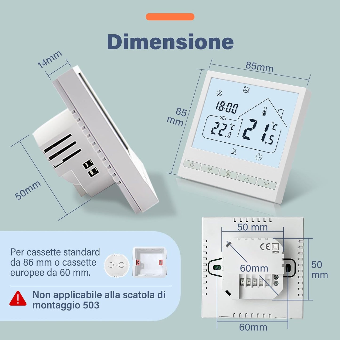 Termostato per Caldaia Wifi Programmabile Intelligente,Termostato Da Incasso Wireless per Pavimenti Riscaldati a Gas/Acqua,Compatibile Con Alexa E Google.3A TOL47WIF