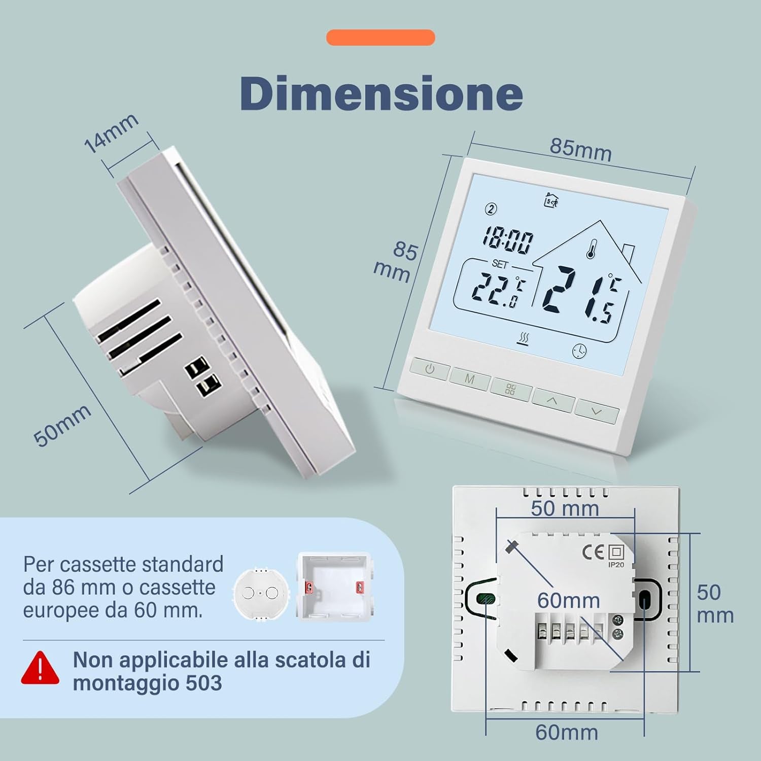 Termostato per Caldaia Wifi Programmabile Intelligente,Termostato Da Incasso Wireless per Pavimenti Riscaldati a Gas/Acqua,Compatibile Con Alexa E Google.3A TOL47WIF