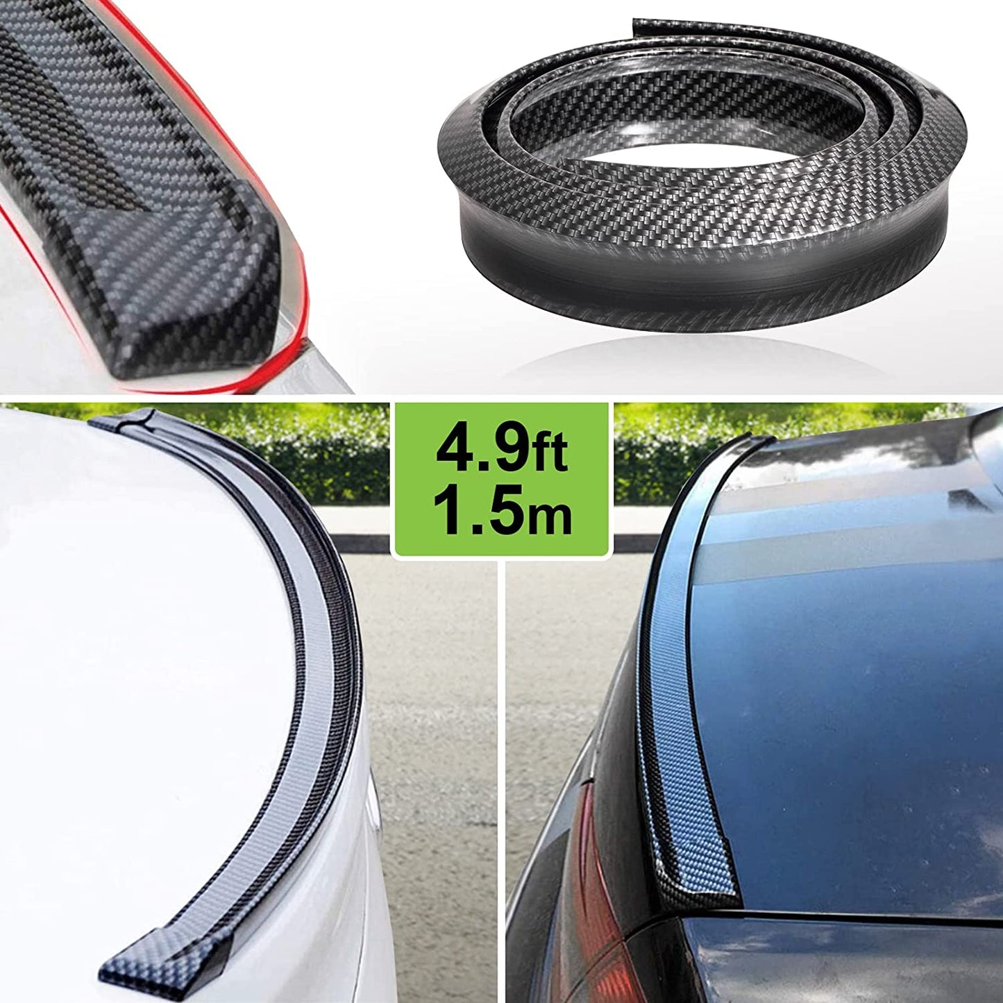 Spoiler Posteriore per Auto, 1,5 M, Universale, in Fibra Di Carbonio, Copertura per Alettone Posteriore Ell’Auto, Protezione 100% Impermeabile, Colore Nero