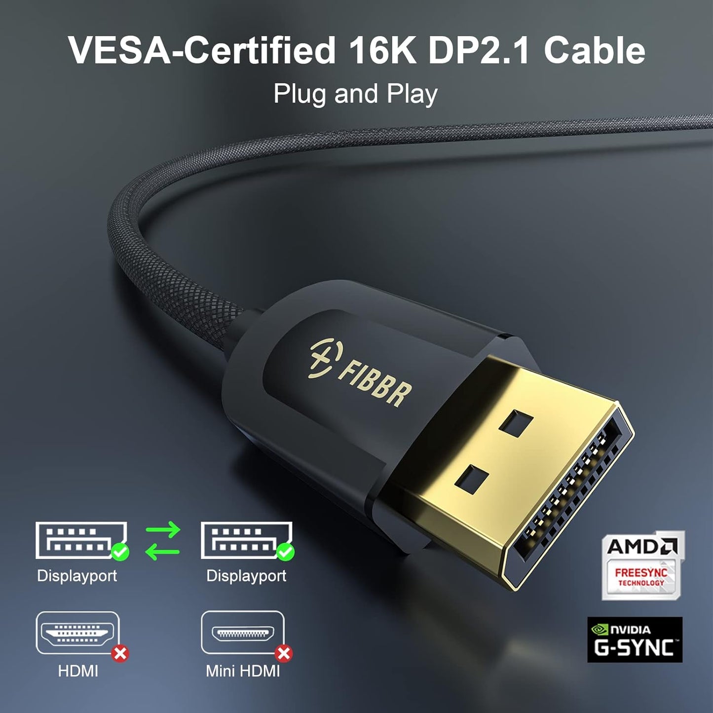 Cavo Displayport 2.1 Certificato Da 2 M, Cavo Superspeed DP2.1 40 Gbps, Cavo Video Displayport Da 16 K a 30 Hz, 10 K a 30 Hz, 8 K a 60 Hz, 4 K a 165 Hz, HDR, HDCP2.2, Cavo Da DP a DP per Monitor