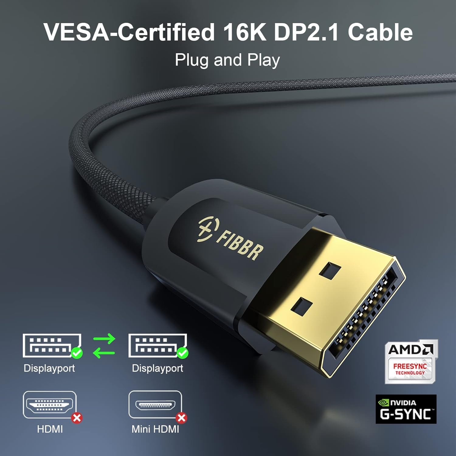 Cavo Displayport 2.1 Certificato Da 2 M, Cavo Superspeed DP2.1 40 Gbps, Cavo Video Displayport Da 16 K a 30 Hz, 10 K a 30 Hz, 8 K a 60 Hz, 4 K a 165 Hz, HDR, HDCP2.2, Cavo Da DP a DP per Monitor