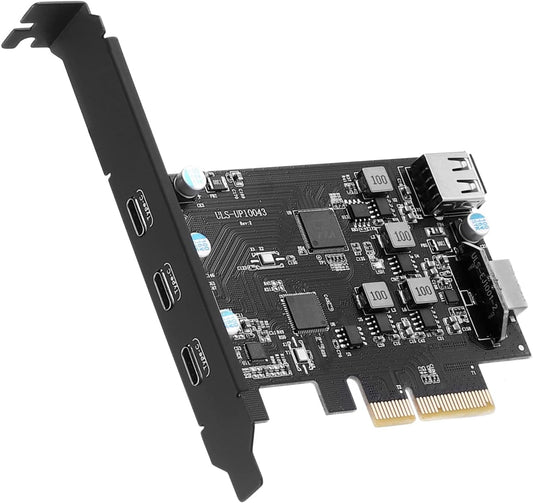 Scheda Di Espansione USB C Pcie 5 Porte, Pcie 4X a USB 3.2 Gen2 10Gpbs Con 3 Porte USB C E 2 Interne (1X USB A, 1X USB Type E a Key 20 Pin) PCI-E a USB Express Card Front Panel Adapter per PC Desktop