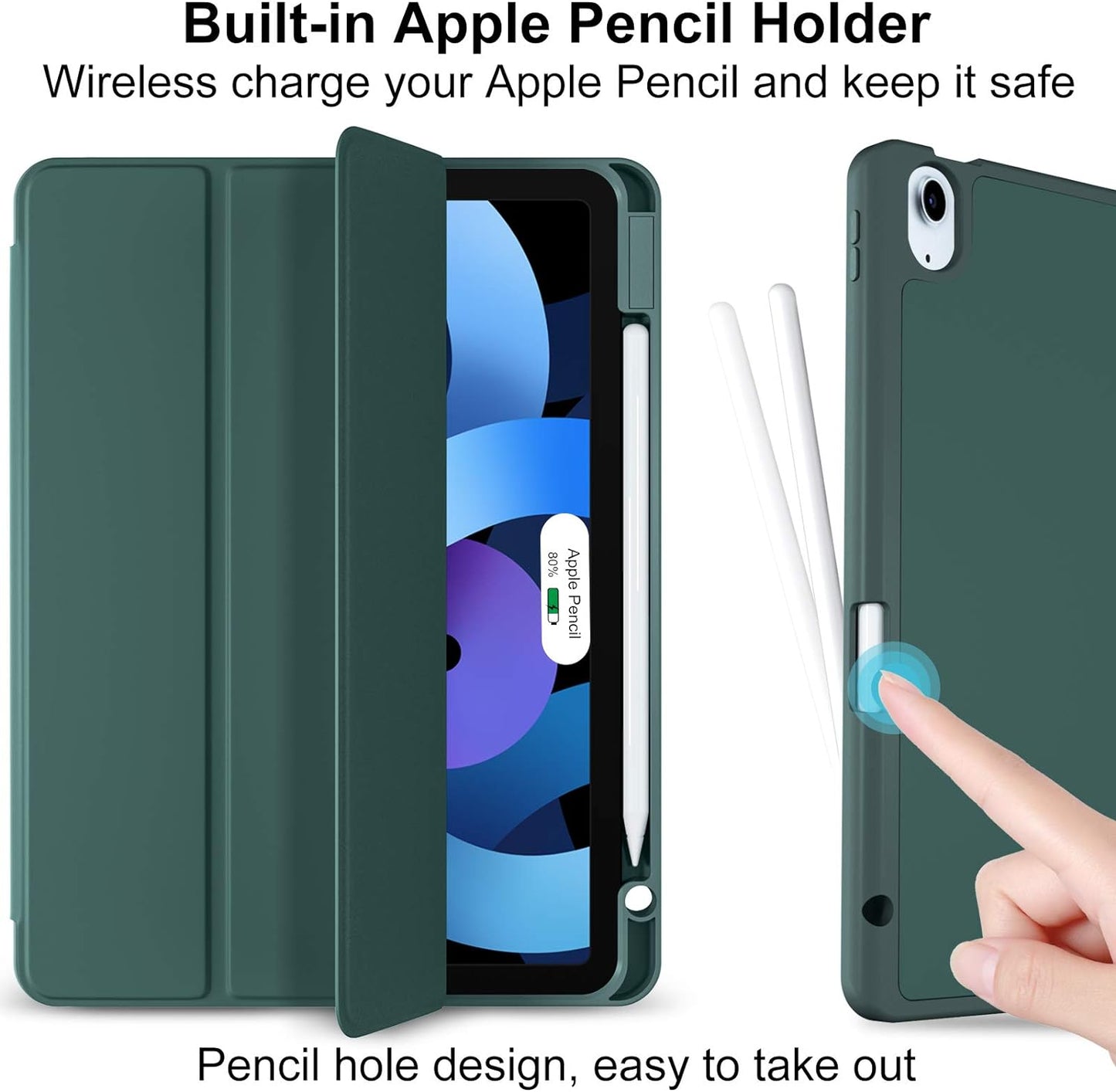 Cover Compatibile Con Ipad Air 5 Generazione 2022/Ipad Air 4 Generazione 2020 10.9 Pollici, Custodia in Supporto Protettivo Con Pencil Holder - Supporta La Carica Di Pencil 2Nd Gen, Verde Pino