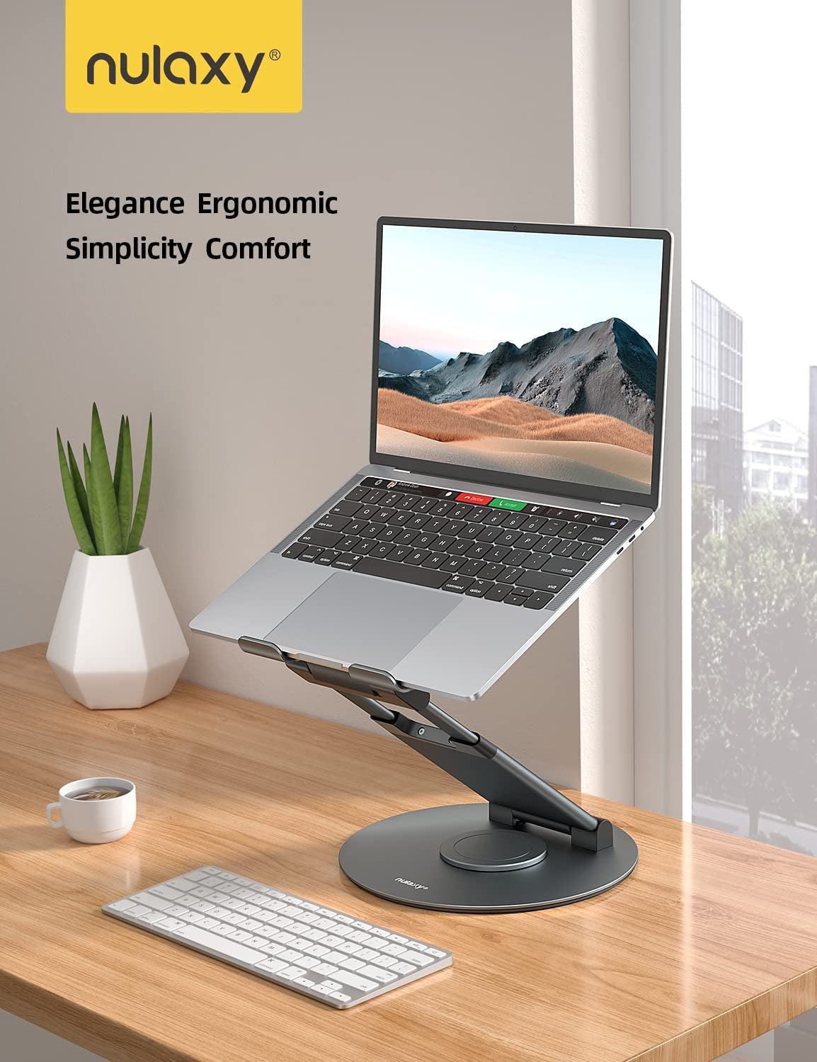 Supporto per Scrivania Regolabile per Computer Portatile Con Base Girevole a 360°, Supporto Ergonomico per Computer Portatile, Adatto per Tutti I Laptop Da 10 a 17 Pollici, Grigio