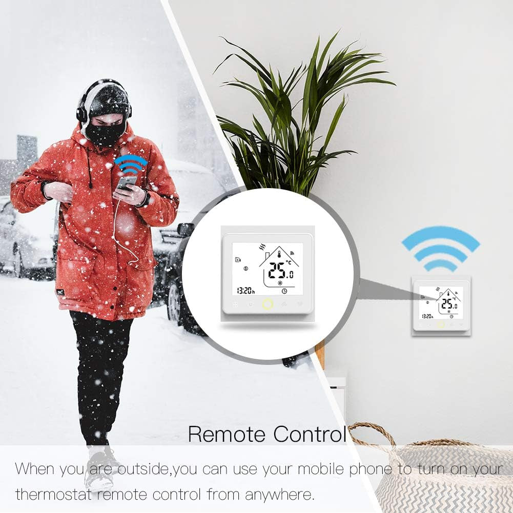 Termostato Wifi Smart per Riscaldamento a Pavimento Ad Acqua, Wifi a 2.4Ghz E Cavo Neutro Richiesti, Thermostat Digitale Schermo Touch Button, Con Alexa Google Home E Smart Life Tuya Telefono APP