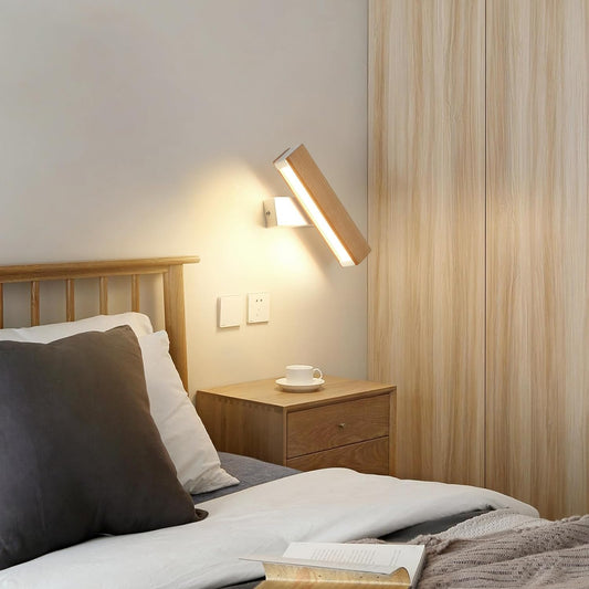 Applique Parete Legno, 4W Applique Da Parete Interno 360° Girevole, 3000K Lampada Da Parete a LED, Lampada a Muro in Alluminio per Soggiorno, Camera Da Letto, Corridoio, Base Bianca (21CM)