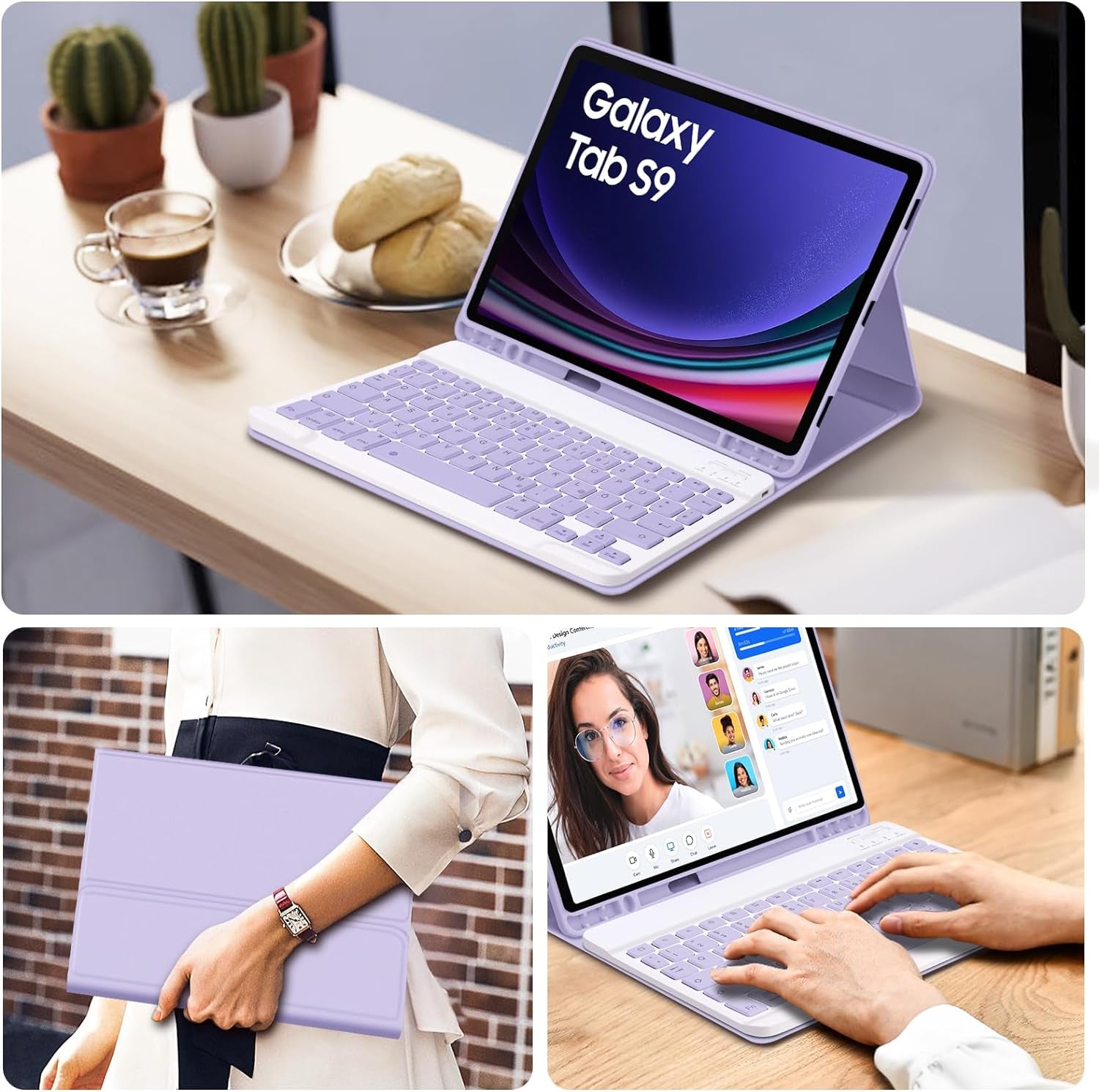Custodia per Tastiera per Samsung Galaxy Tab S9 2023, Tastiera Rimovibile QWERTZ Con Custodia Protettiva per Galaxy Tab S9 11 Pollici 2023 (SM-X710/SM-X716B/SM-X718U), Viola
