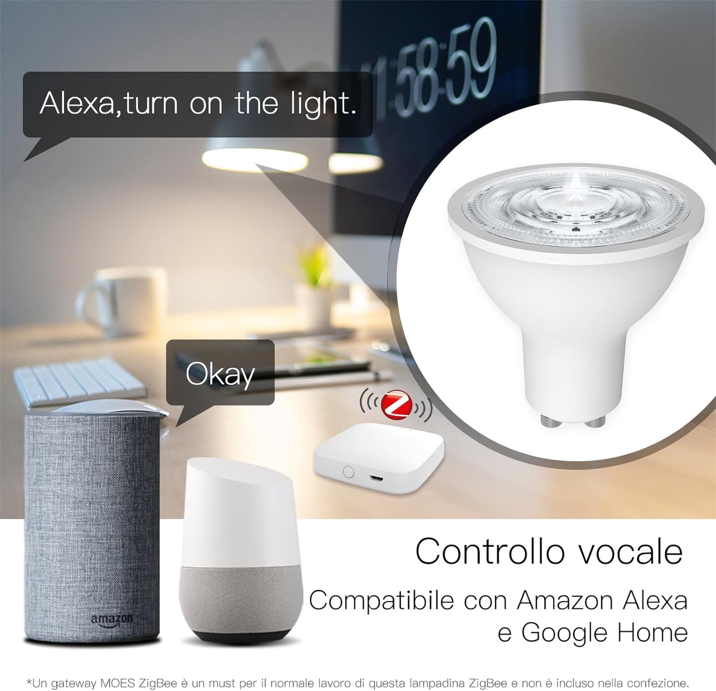 Zigbee Lampadina LED Smart GU10 Da 5W, RGB E Bianco Freddo Dimmerabile, Controllo Vocale Alexa/Google Assistant, 2200-6500K 345Lm Confezione Da 2 (Richiede  Zigbee Hub)