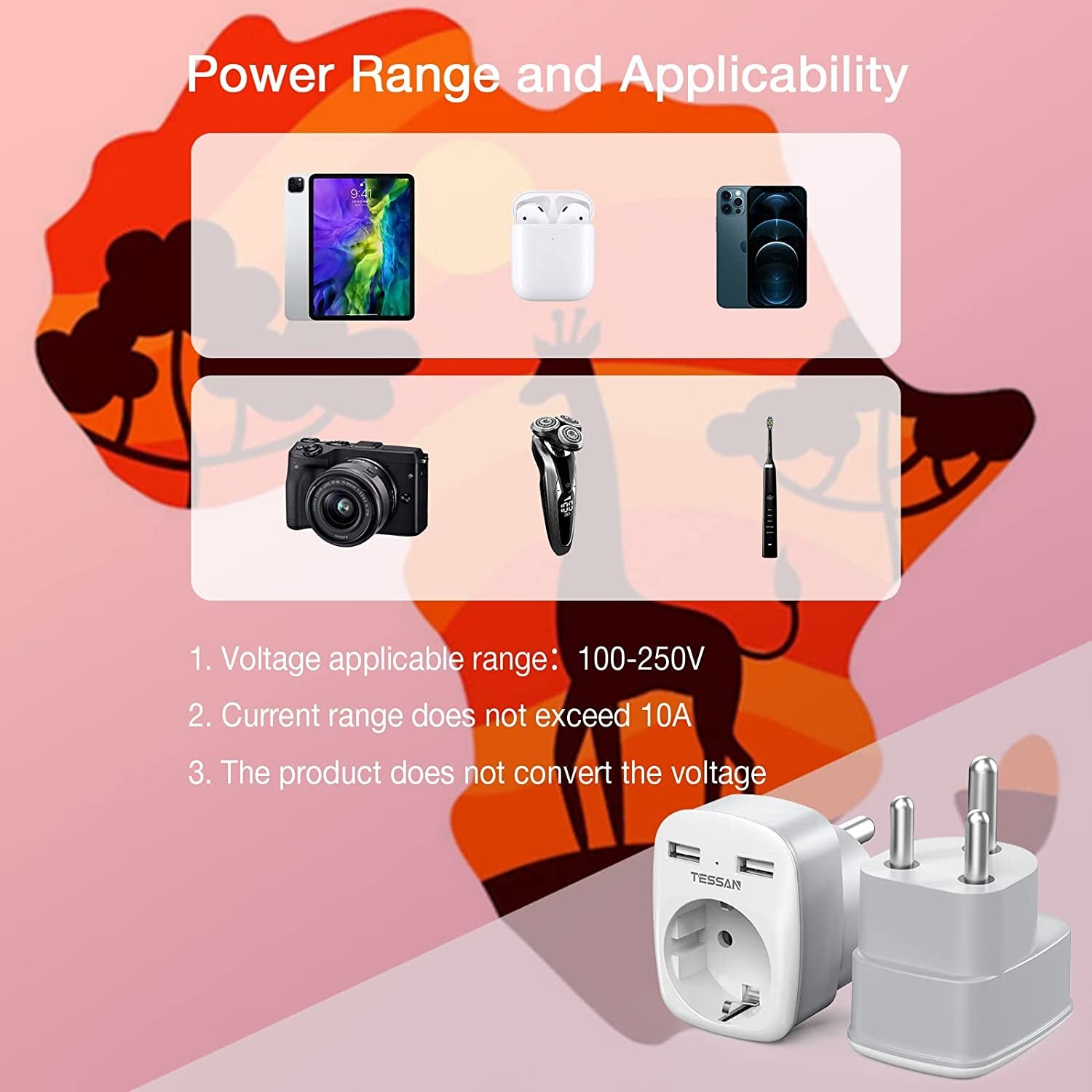Adattatore Da Viaggio Sudafrica, Adattatore Presa Sudafrica Con 2 USB, Adattatore Da Viaggio Con Spina Tipo M per Sudafrica, Namibia, Lesotho, Bhutan, Mozambico