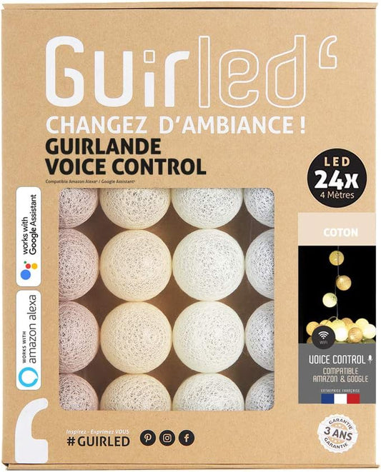 - Ghirlanda Luminosa Con Sfere in Cotone LED USB, Controllo Vocale – Amazon Alexa & Google Assistant – Programmabile All'Infinito – Adattatore CA 2Xusb Incluso – 24 Sfere Da 2,4M – Cotone