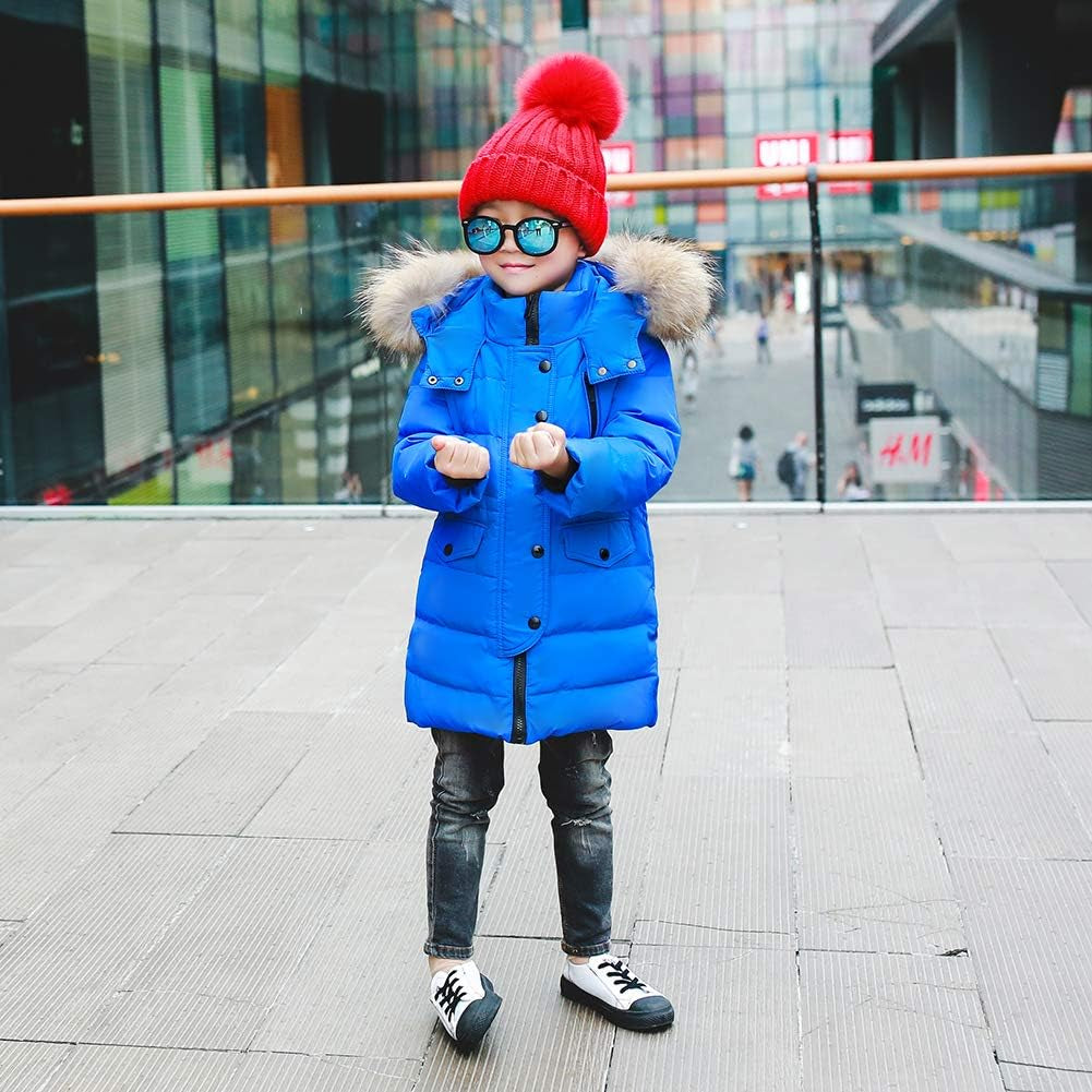 Bambini Ragazzi Inverno Piumino Imbottito Lungo Cappotto Con Pelliccia Cappuccio per 2-12 Anni