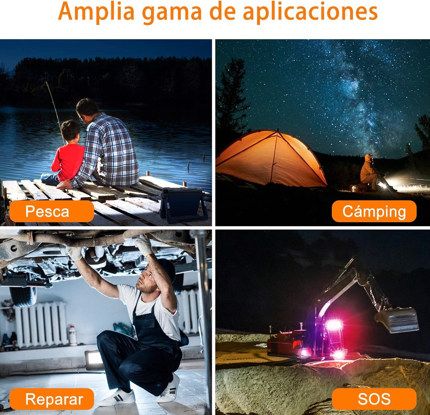 EIKEE Faretto Led Ricaricabile, Luce Di Lavoro 1000LM Portatile 3 Colori E 5 Luminosità