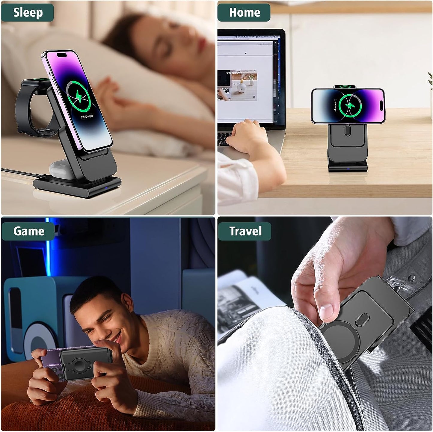 Caricatore Wireless Magnetico, Mag-Safe Battery Pack 5000Mah Staccabile, Pieghevole Caricatore Mag Safe per Iphone 15 14 Pro Max 13, Ricarica Wireless per Iwatch 9 8, Caricatore Iphone per Airpods Pro