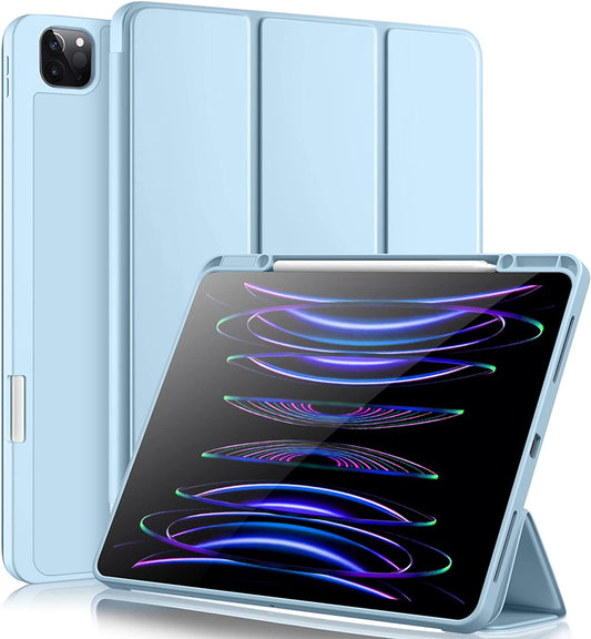 Custodia Compatibile Con Cover Ipad Pro 12.9 6A/5A/4A/3A Generazione, Cover Posteriore Flessibile in TPU Con Portamatite per Ipad Pro 12.9 2022/2021/2020/2018, Azzurro