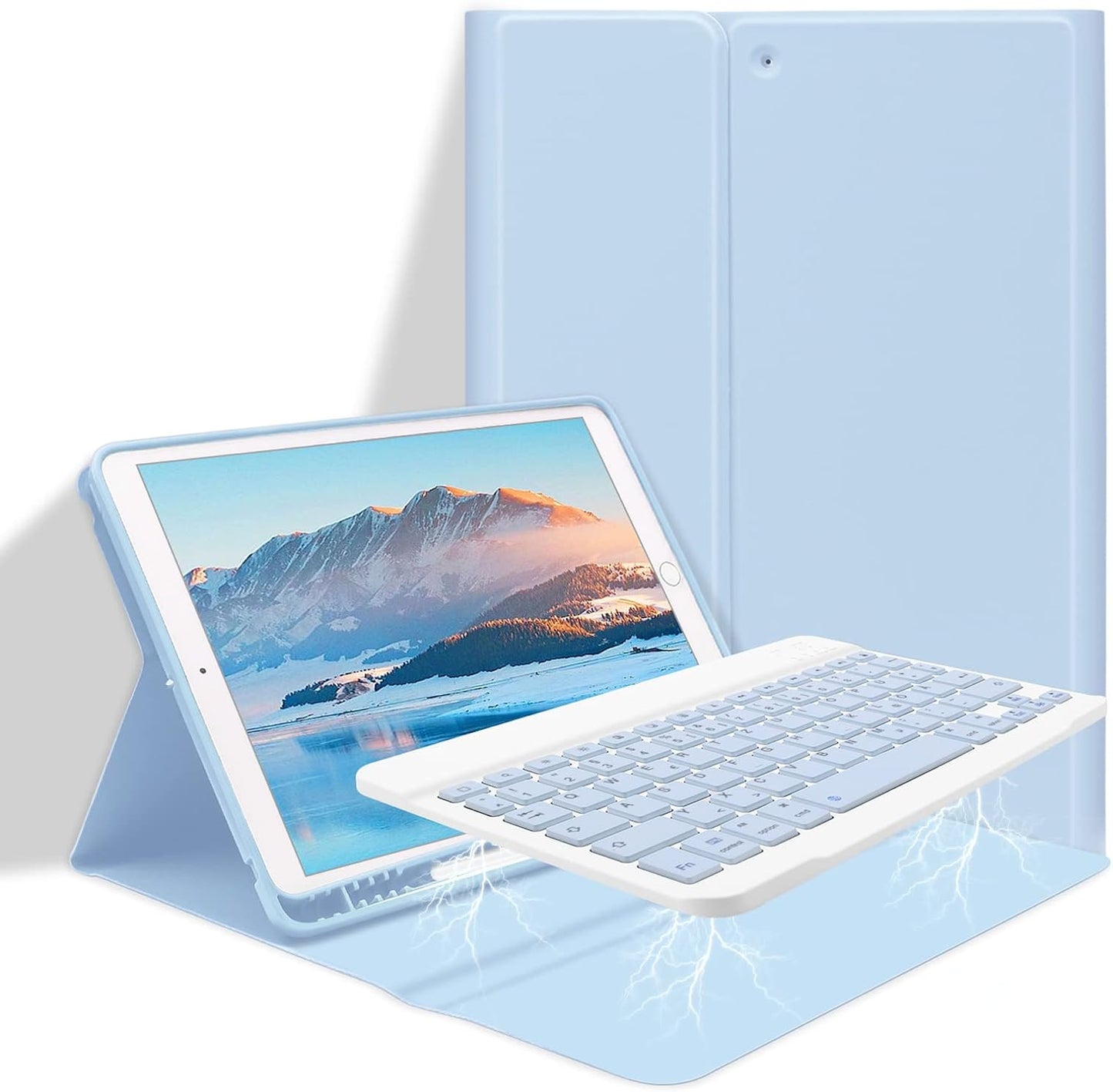 Custodia per Tastiera per Ipad 9.Gen 2021/8.Gen 2020/7.Gen 2019 10,2 Pollici, Layout QWERTZ Tastiera Rimovibile, Custodia Con Portapenne per Ipad 10.2 Pollici 2019-2020, Blu Chiaro