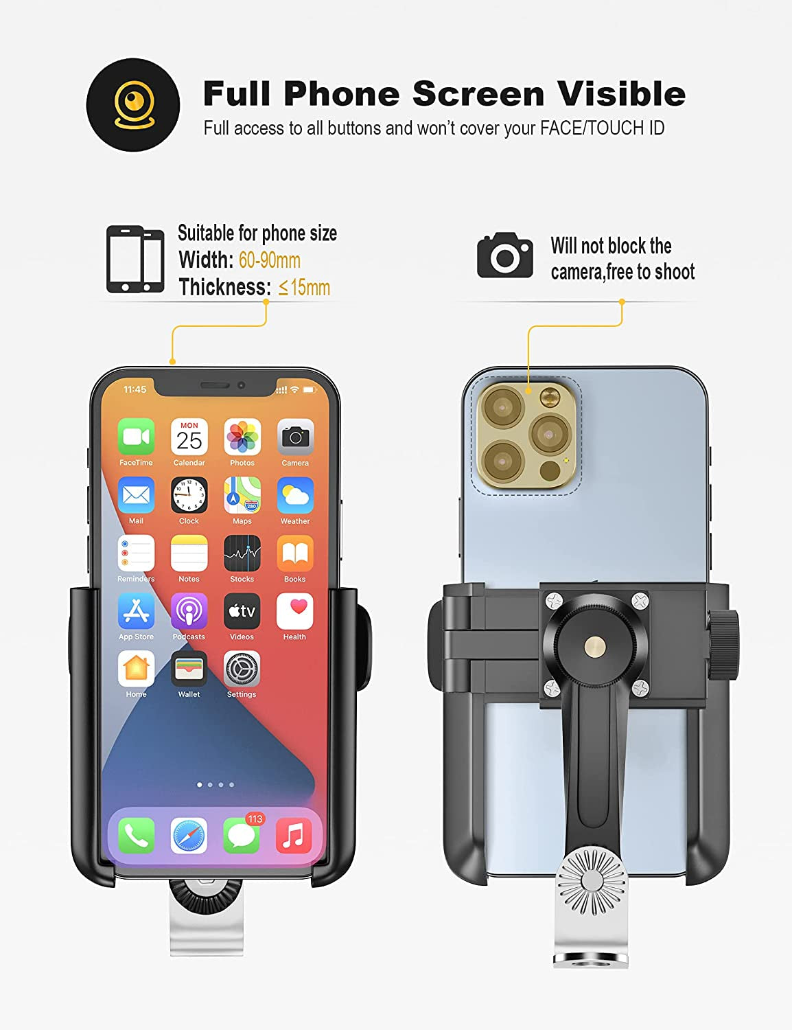 Supporto Telefono Moto 1S Sgancio Rapido Porta Cellulare anti Shake Specchio per 3.5-7.0 Pollici Smartphone Ruotabile a 360°