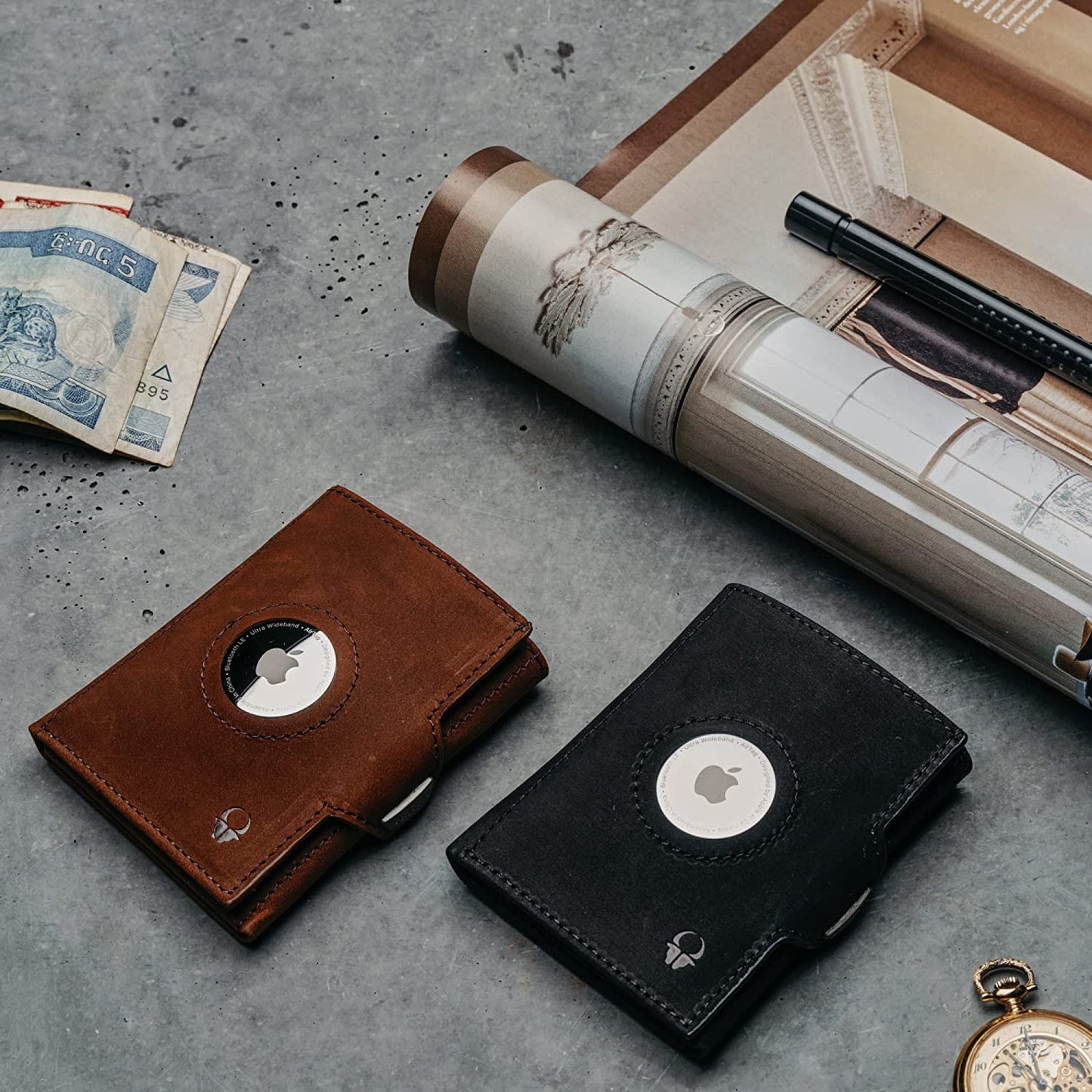 Portafoglio Airtag Da Uomo Con Tasca per Apple Airtag | Portafoglio Smart Uomo Con Portamonete | Portacarte Di Credito Da Uomo in Vera Pelle | Portafoglio Slim| Colore Nero Vintage